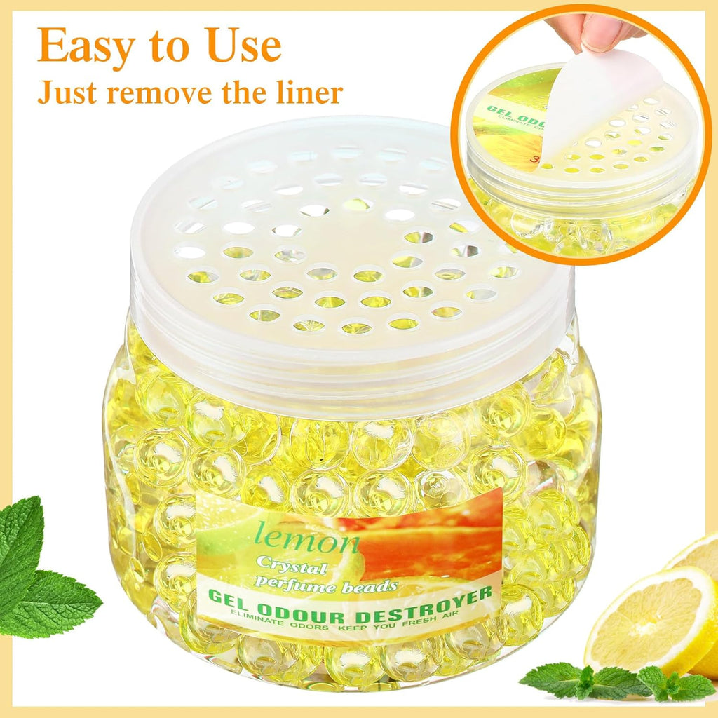 9 Pack Odor Eliminator Gel Beads Bulk 10 Ounces Air Freshener Gel Beads Odor Eliminator for Home, Bathrooms, Cars, Boats and Pet Areas(Lemon)