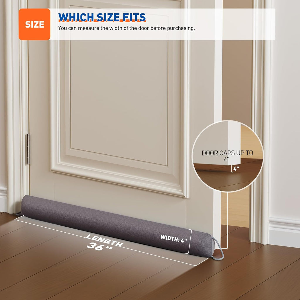 MAGZO Door Draft Stopper, 36 Inch x 2pcs Under Door Draft Blocker Noise Stopper, Weighted Wind Blocker Draft Guard for Bottom of Door, Gray
