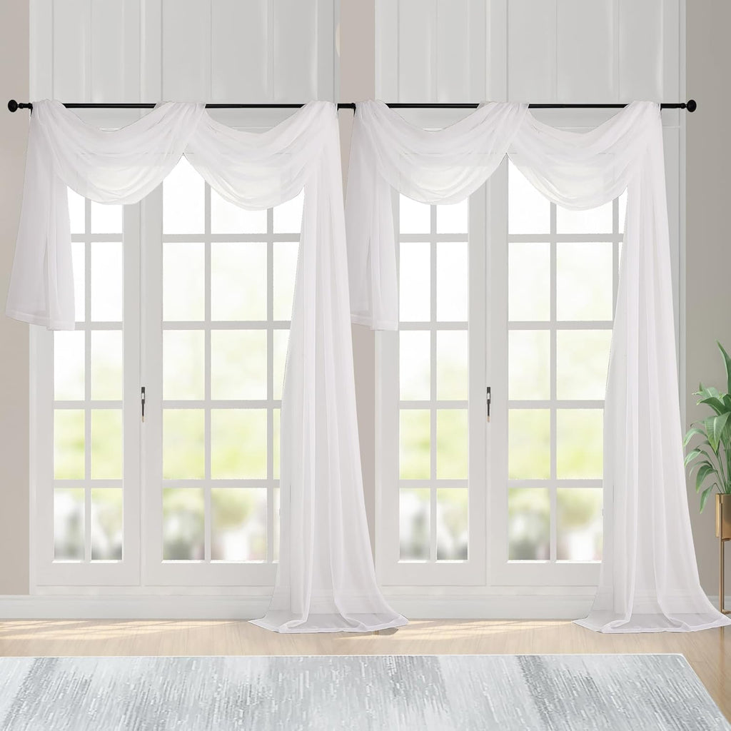 Chyhomenyc Extra Long Ivory Sheer Curtains 144 inch 2 Panels, Translucent Backdrop Window Scarf Drapes for Canopy Bed/Wedding/Living Room/Anniversary, 12FT Length, Each 59Wx144L in, 2PCS