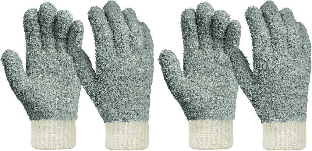 MIG4U Microfiber Dusting Gloves House Cleaning Glove for Blinds, Windows, Shutters, Furniture, and Car, Reusable Lint-Free Gray 2 Pairs S/M
