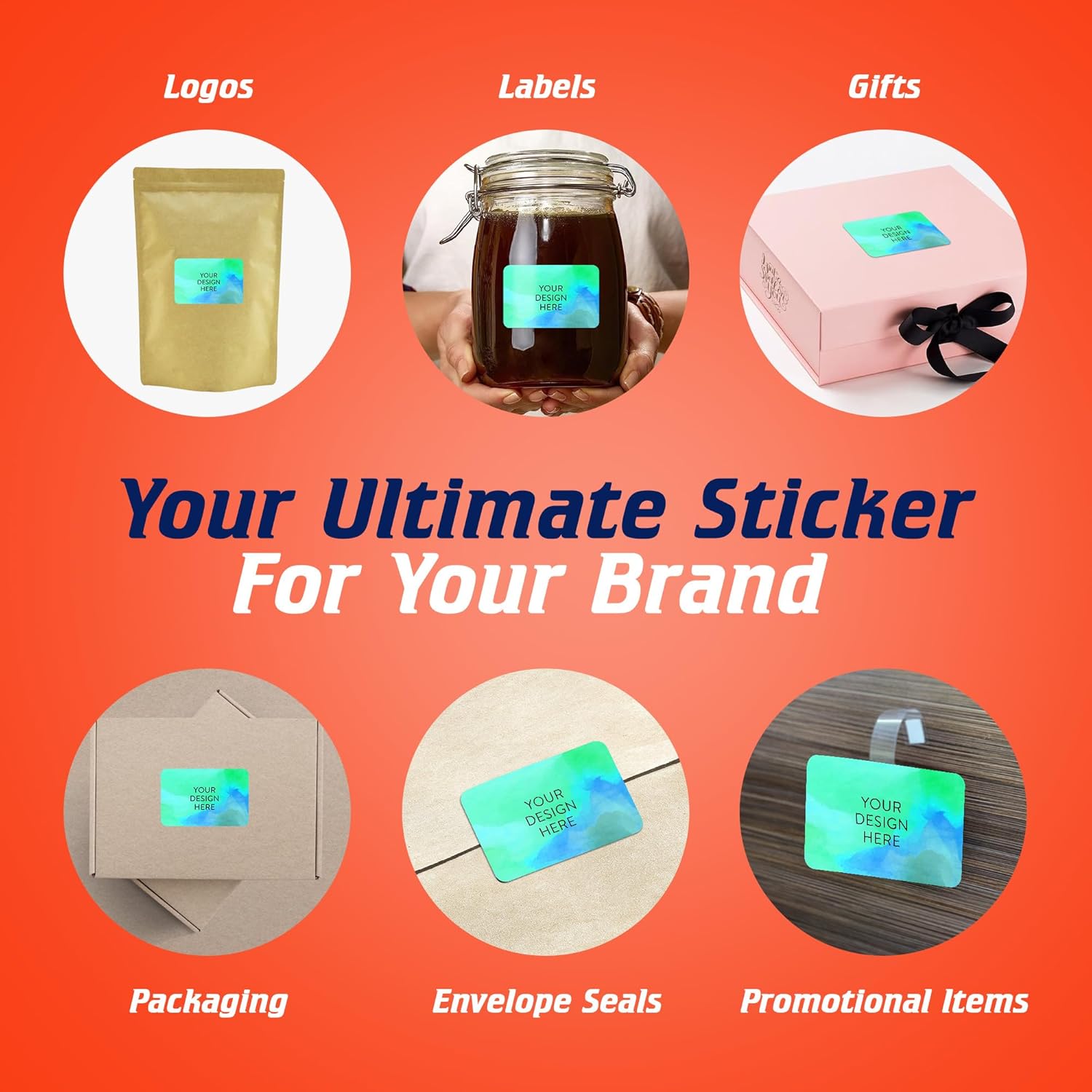 100 Custom Vinyl Stickers - Upload Your own Image, Text, Design, Logo - Personalized Logo Labels for Handmade, Packaging, Bottle, Jars, Candle, Brand Stickers (Blue Green, 3x2)