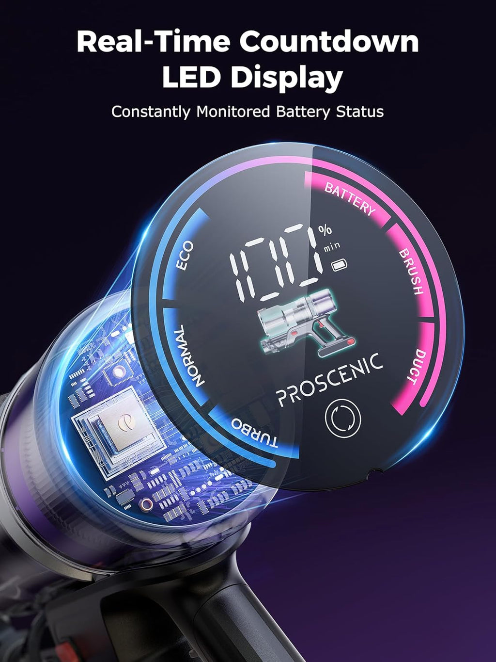 Proscenic Cordless Vacuum Cleaner, 45Kpa 55Mins Runtime, 180°Bendable Wand, Vacuum Cleaners for Home with Green Light, Anti-Tangle Brush, Rechargeable Lightweight Stick Vacuum for Pet Hair, P16(Blue)