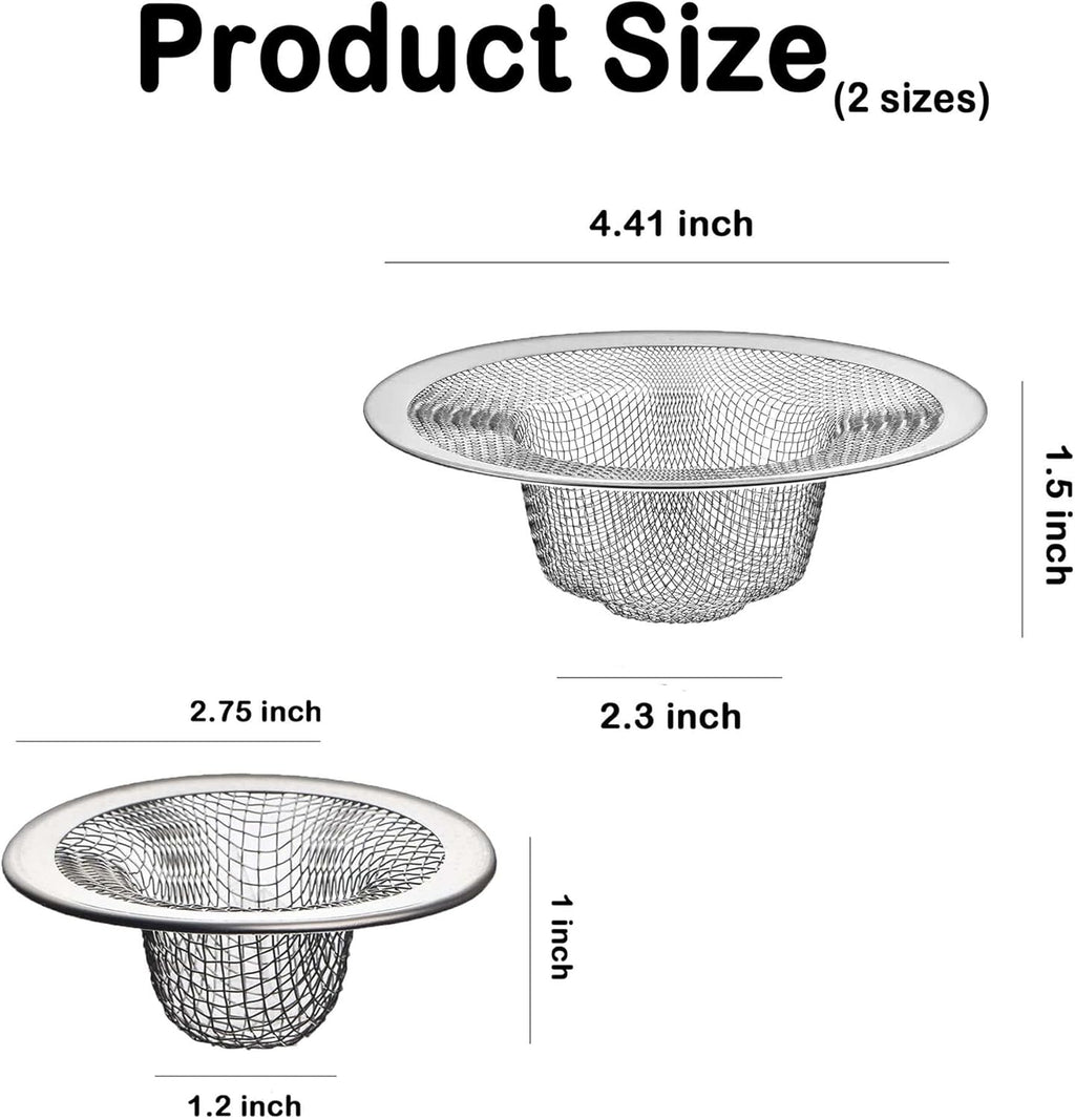 12PCS Stainless Steel Slop Basket Filter Trap, 2.75" & 4.41" Mesh Sink Drain Strainer Screen Bathroom Kitchen, Drain Mesh Basket Cover Hair Catcher for Lavatory RV Shower Floor Utility Drain