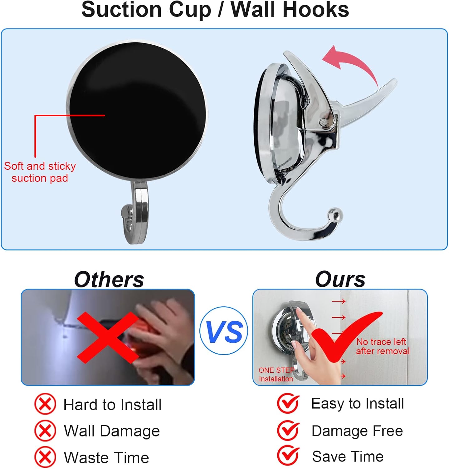 Heavy Duty Suction Cup Hooks for Shower, Bathroom Robe - Vacuum Glass Hooks, Reusable, No Hole Punched, for Garland Decoration (Silver, 2 Pack)