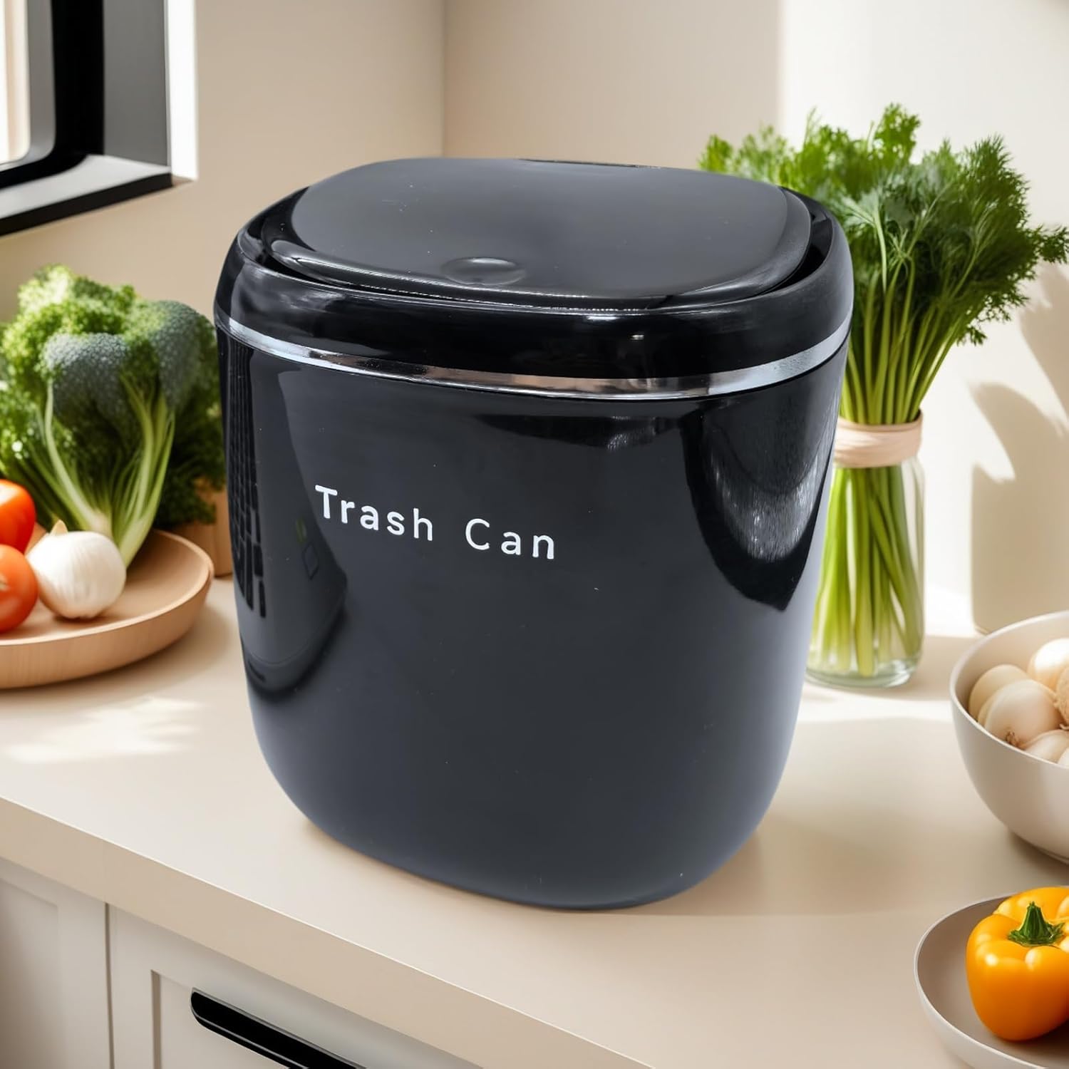 0.8 Gallon Desktop Mini Trash Can with Push-Open Lid, Small Waste Baskets Includes 50 Free Bags, Small Eco-Friendly PP Waste Bin for Office Desk, Bedroom, Bathroom Tiny Garbage Can (Black)