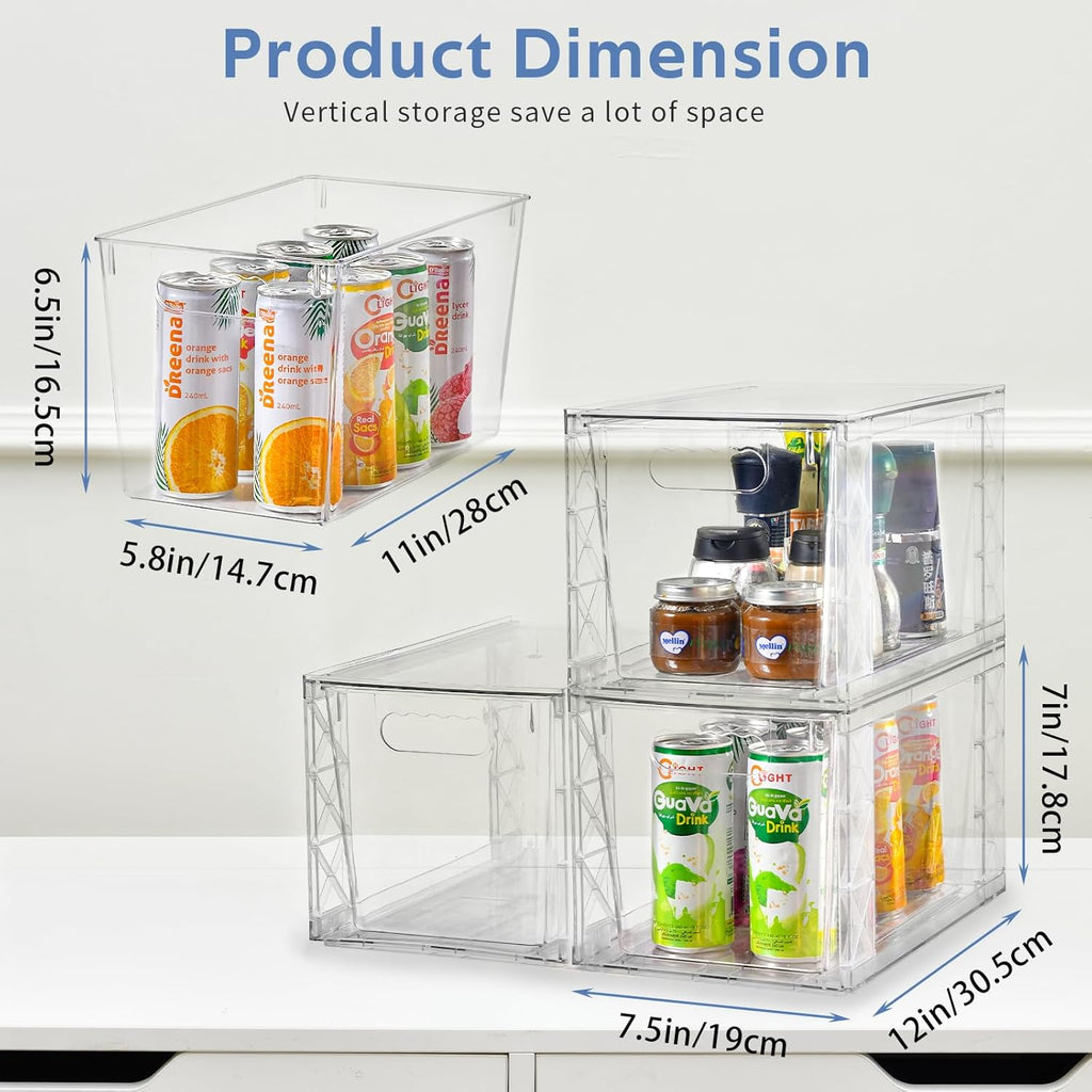 Plastic Drawers Storage, 4Pack Clear Stackable Storage Drawers, Acrylic Storage Bins with Drawers for Fridge Organizers, PlasticDrawers Stackable for Makeup Organizers Cosmetic Display, Large