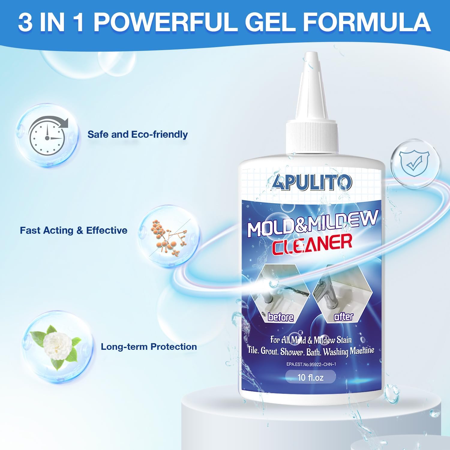 APULITO Household Cleaner Gel Cleaning Gel for Shower Bathroom Tile Sink Kitchen 10 Fl Oz (Pack of 1)