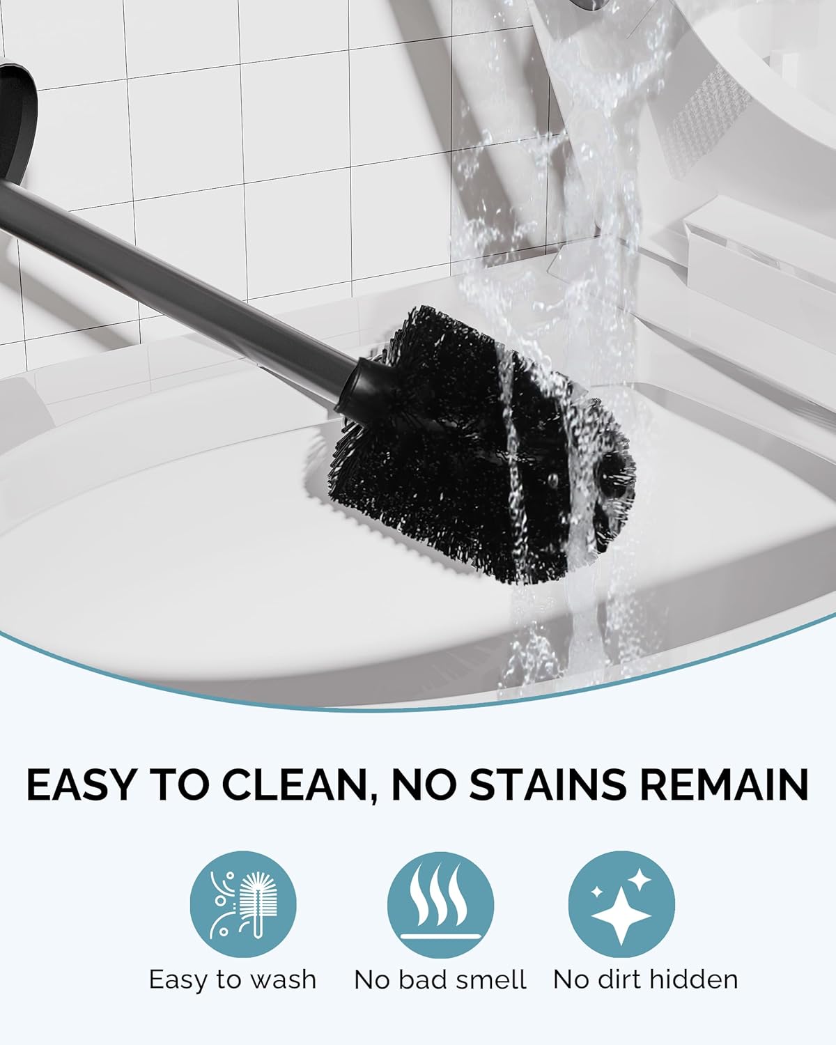 Toilet Brush and Holder Set, 2 Pack Stainless Steel Toilet Bowl Brush with Lid, Rust Proof Toilet Cleaner Brush with Caddy, Durable Bristles, Splash Proof, Ideal for Bathroom（Matte Black）