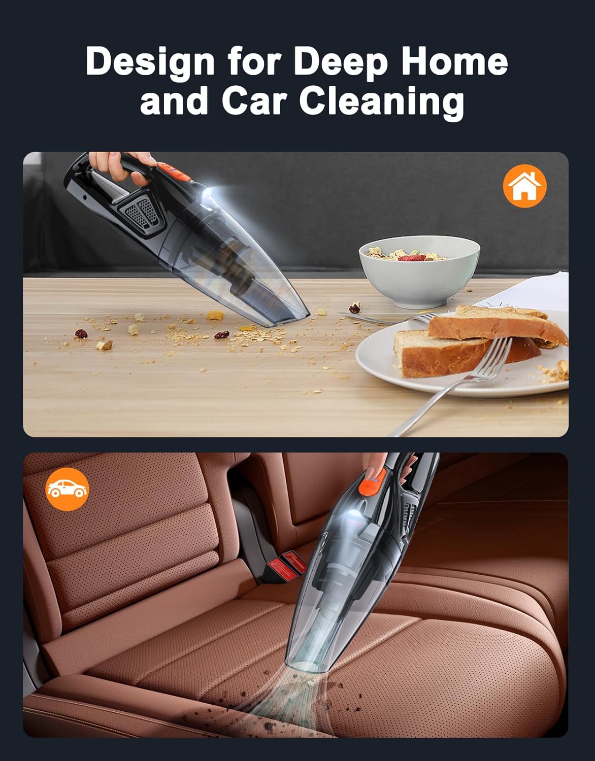 Handheld Vacuum Cordless Rechargeable 9KPA - [2H Fast Charging Dock] Portable Car Vacuum Cleaner High Power Suction with LED Light, 2 HEPA Filters, Dust Busters Wet Dry for Home/Car/Office/Pet