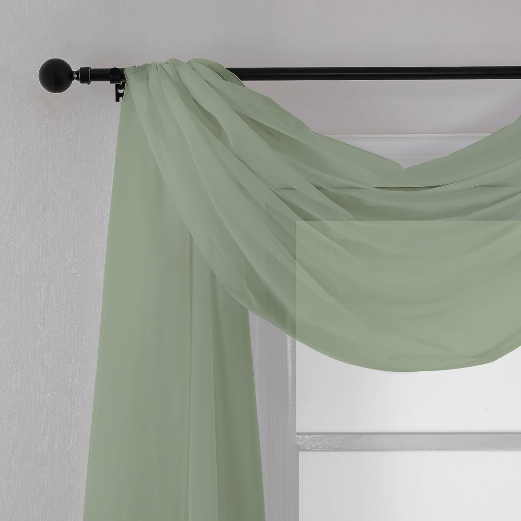 Chyhomenyc Extra Long Sage Green Sheer Curtains 144 inch 2 Panels, Translucent Backdrop Window Scarf Drapes for Canopy Bed/Wedding/Living Room/Anniversary, 12FT Length, Each 59Wx144L in, 2PCS