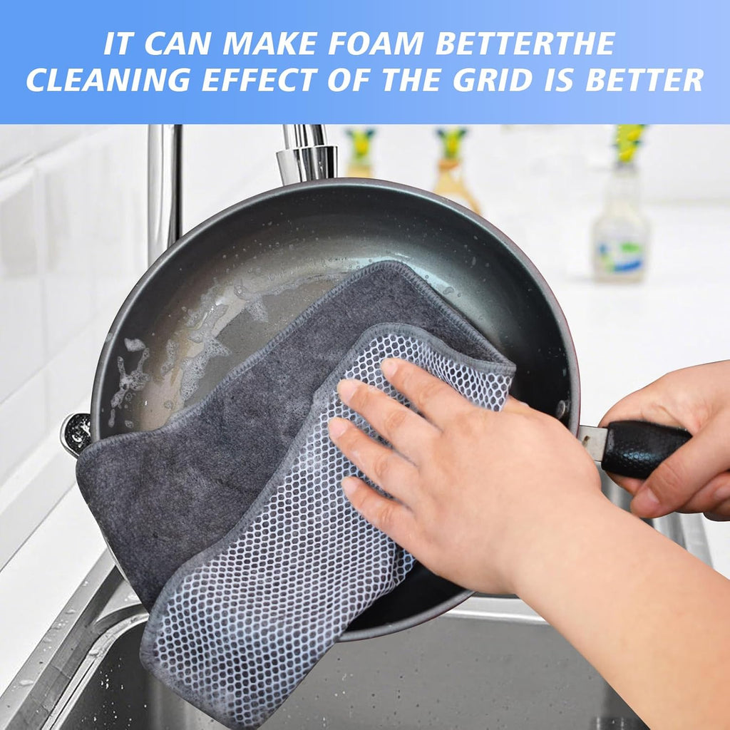 KinHwa Kitchen Washcloths for Dishes Absorbent Microfiber Dish Cloths Quick Dry Dish Rags with Poly Scour Scrub Side Ideal for Kitchen Cleaning (Gray, 10inch X10inch 9Pack)