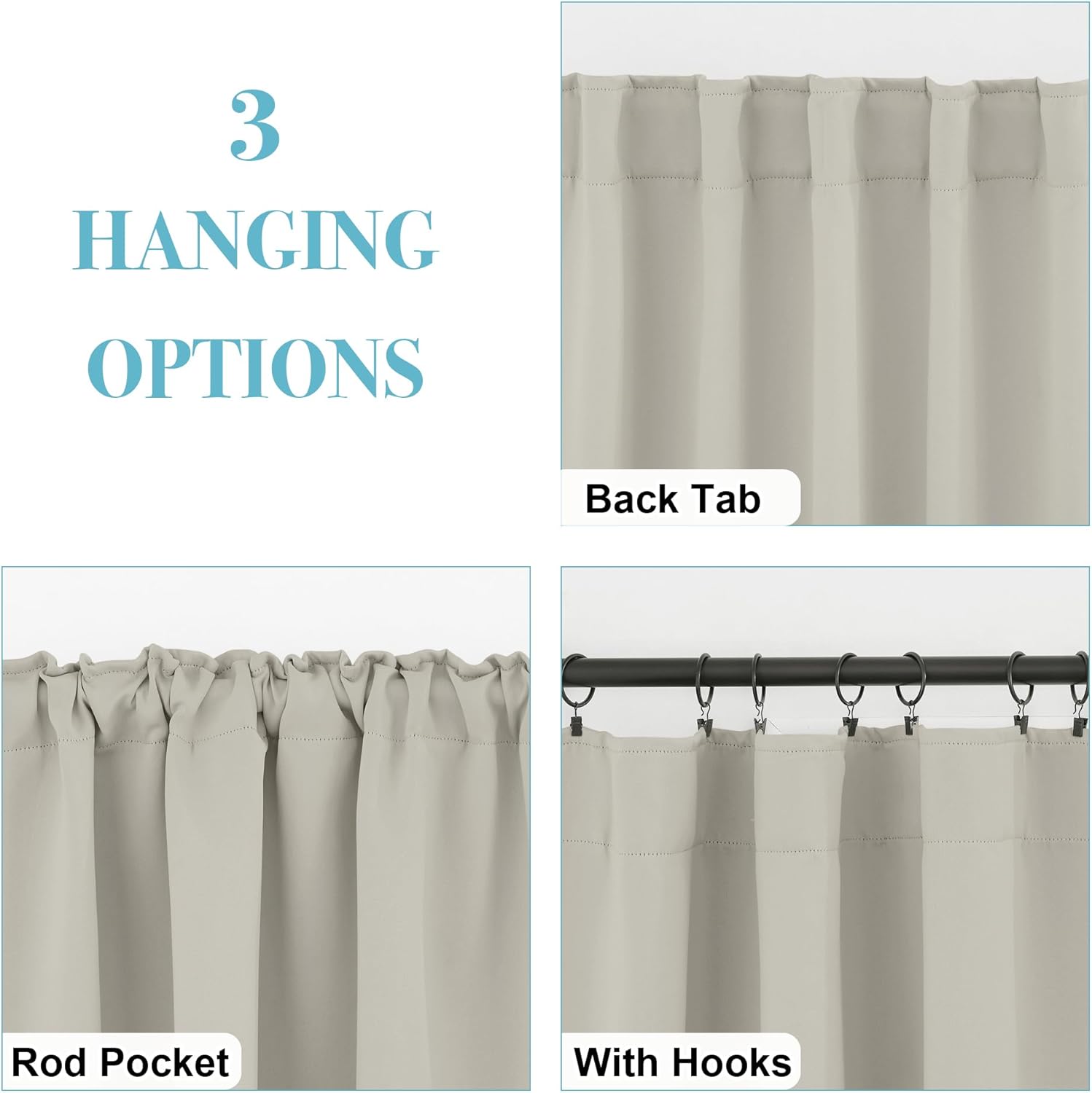 RYB HOME Blackout Curtains for Kitchen, Privacy Thermal Insulating Small Winow Curtain Shades for Classroom Bathroom Nursery Bedroom Cafe, W 34 x L 36, Natural, 2 Panels