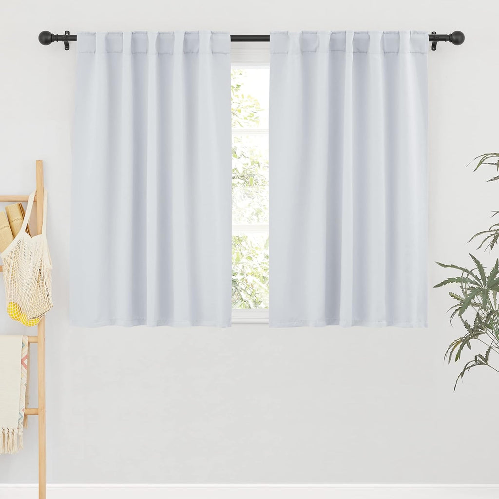 RYB HOME White Curtains for Bedroom - Room Darkening Curtains Back Loops Hanging, Privacy Window Drapes for Sunroom Kitchen Dining Engagement, 42 Wide x 54 Long, Grayish White, 2 Pcs