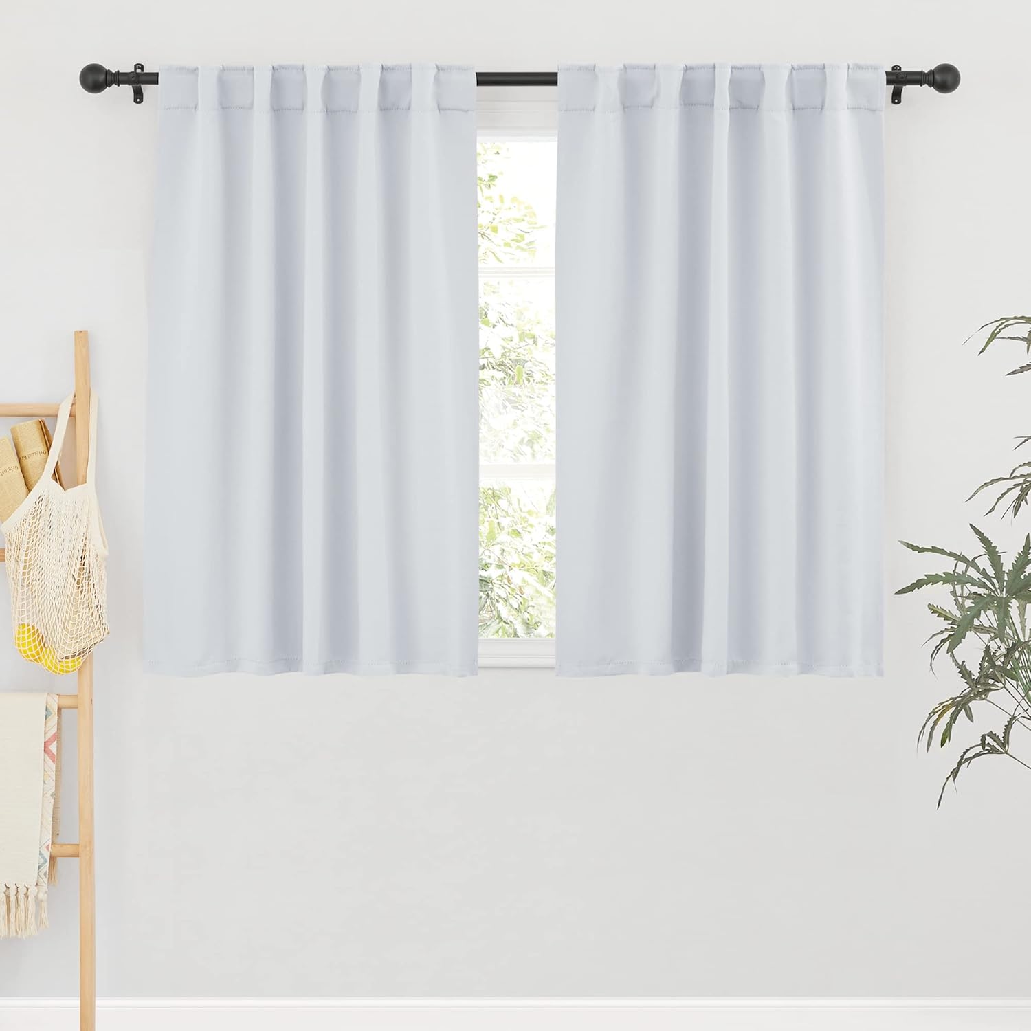 RYB HOME White Curtains for Bedroom - Room Darkening Curtains Back Loops Hanging, Privacy Window Drapes for Sunroom Kitchen Dining Engagement, 42 Wide x 54 Long, Grayish White, 2 Pcs
