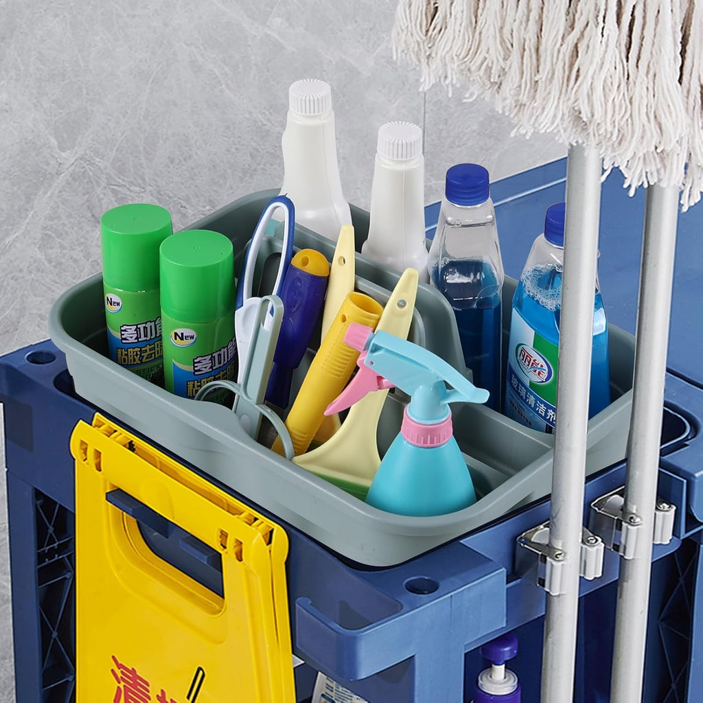 4 Packs Plastic Cleaning Caddy, 2 Compartment Cleaning Tool Caddy with Handle, Grey