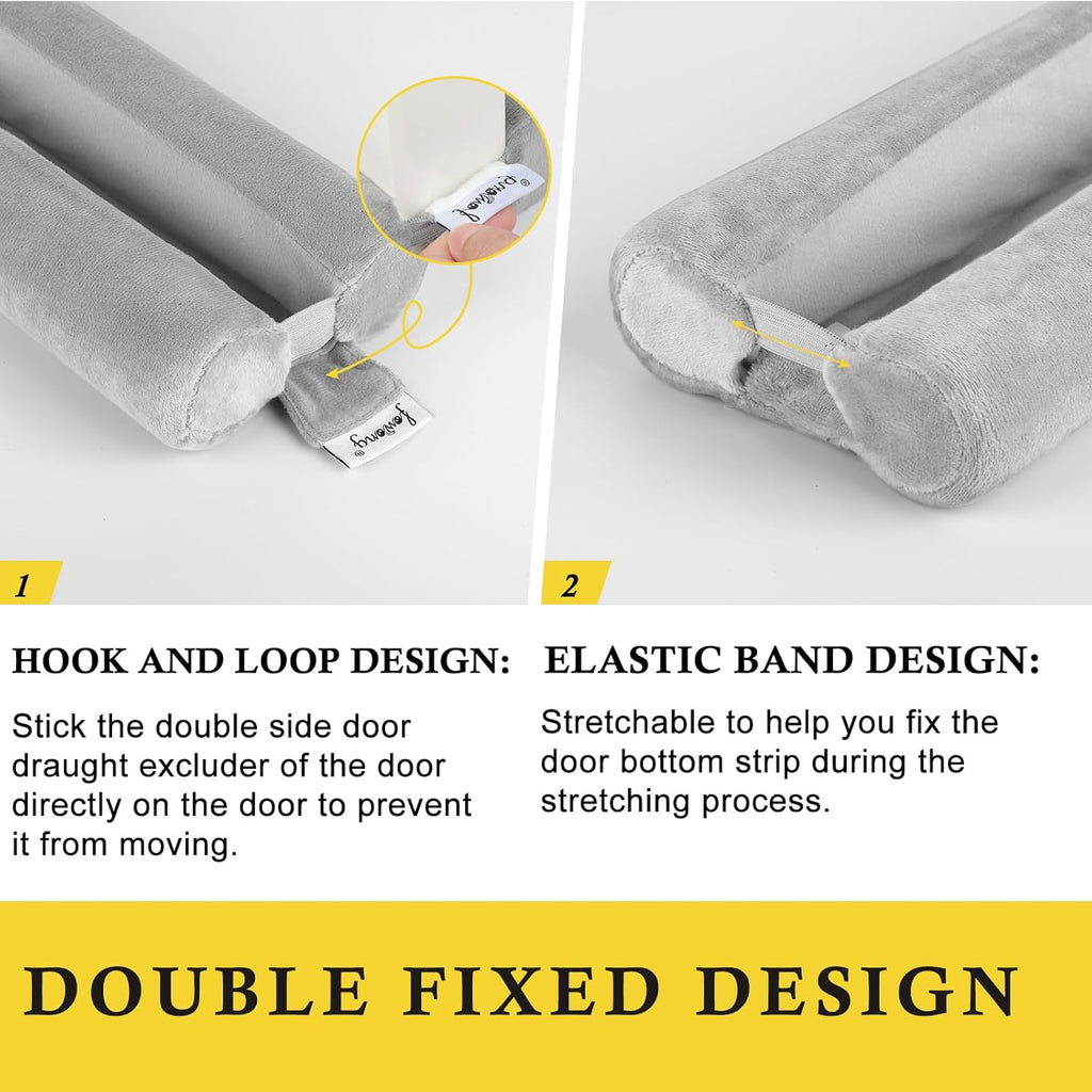 fowong Door Draft Stopper Double Side Adjustable Seal Bottom of Doors 30" to 36" Noise Blocker Cover Gap up to 1.5" Soundproof Interior Front Draft Guard Grey