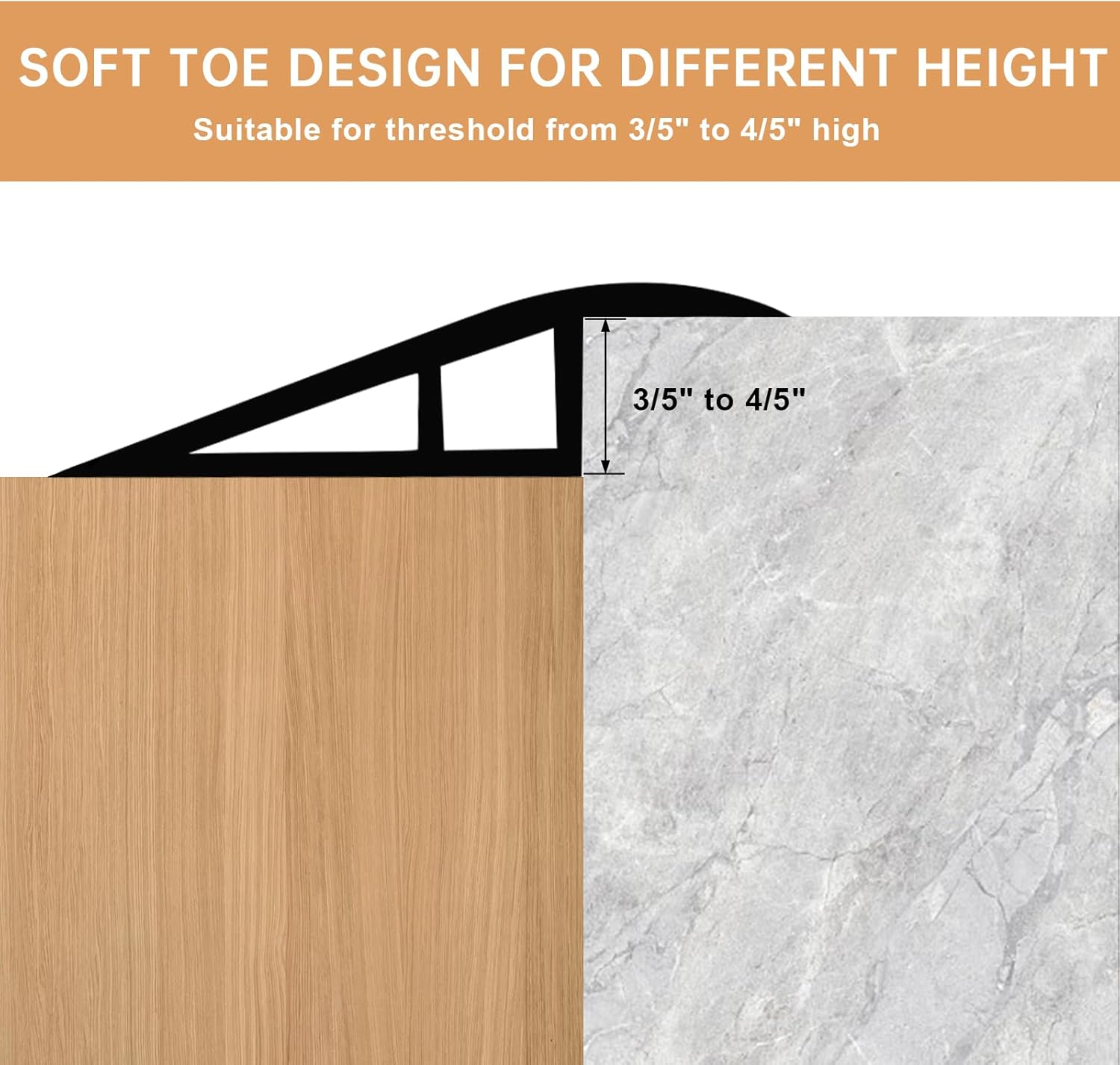 Vinyl Door Threshold Flooring Transition Strip Self Adhesive Carpet Edging Strip for Laminate Doorway Edge Threshold from 3/5" to 4/5" (Light Brown Wood Grain, 3.3 Ft)