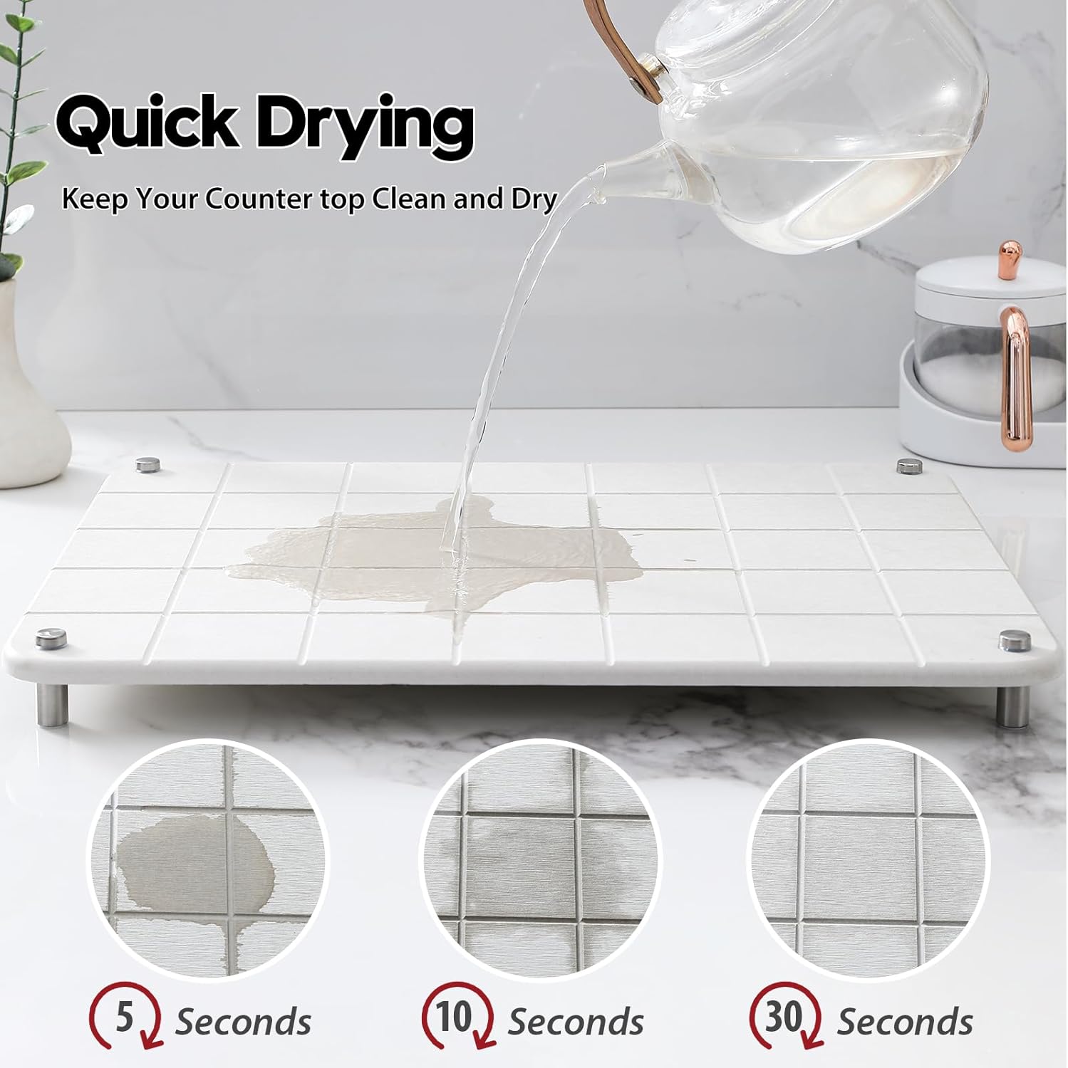 Stone Dish Drying Mat for Kitchen Counter, Water Absorbing Bathroom Tray Sink Organizer, Diatomaceous Earth Countertop Dish Rack Riser Sponge Holder Soap Dish, Gray Beige, 16" x 12"