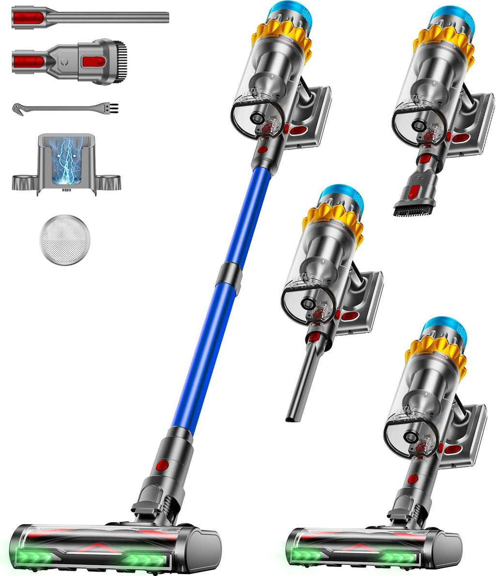 Cordless Vacuum Cleaner, 600W 50KPA 65Min Powerful Vacuum Cleaners for Home, Self-Standing Stick Vacuum Cordless Rechargeable/ Anti-Tangle/OLED Screen/1.8L Cup for Home Pet Hair/Carpet/Hardwood Floor