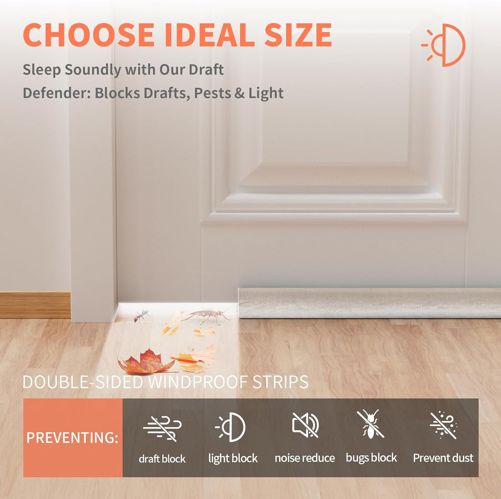 Upgraded Door Draft Stopper for Bottom of Door, Under Door Gap Filler for Big Gap, No Folding Required, Flexible Installation Door Sweep soundproofing Strip for Home & Apartment, 28-32in, Beige