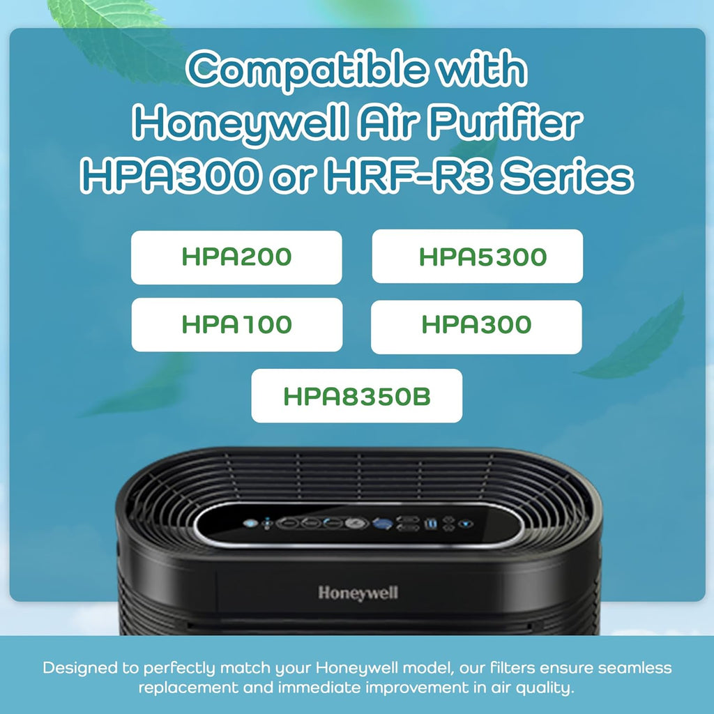 Breathe Naturally "R" Replacement Filters Compatible with Honeywell Air Purifier HPA300 or or HRF-R3 Series - Activated Carbon Prefilter - 14"x17.2"x0.2" (3 HEPA Filters + 4 Carbon Prefilters)