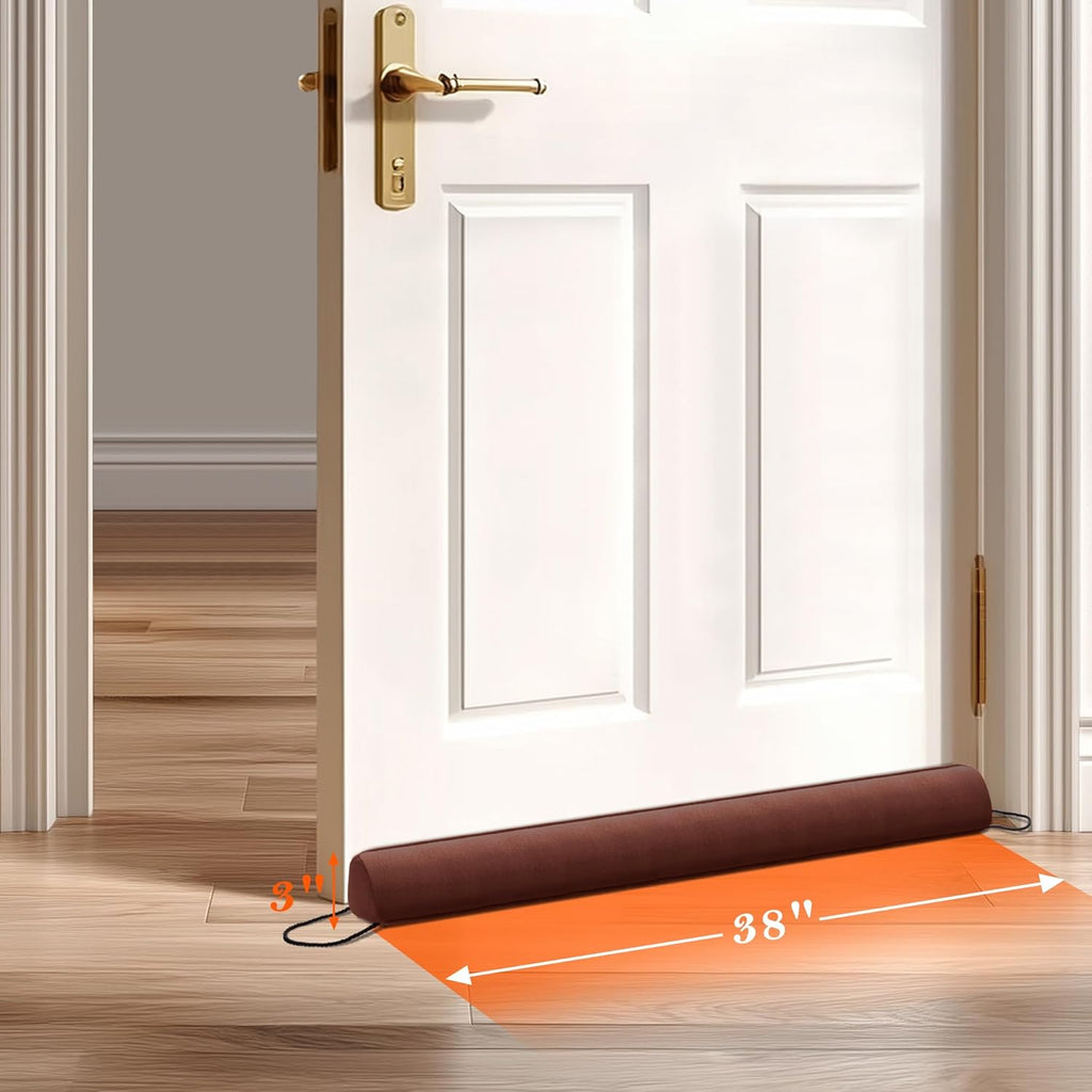 Sunolga 2-Pack 38" Door Draft Stopper Blocks Hot and Cold Air with Removable Washable Cover for Gaps Up to 3", All-Season Seal for Noise, Wind, Door Sweep for Bottom of Door, Home Essentials, Brown
