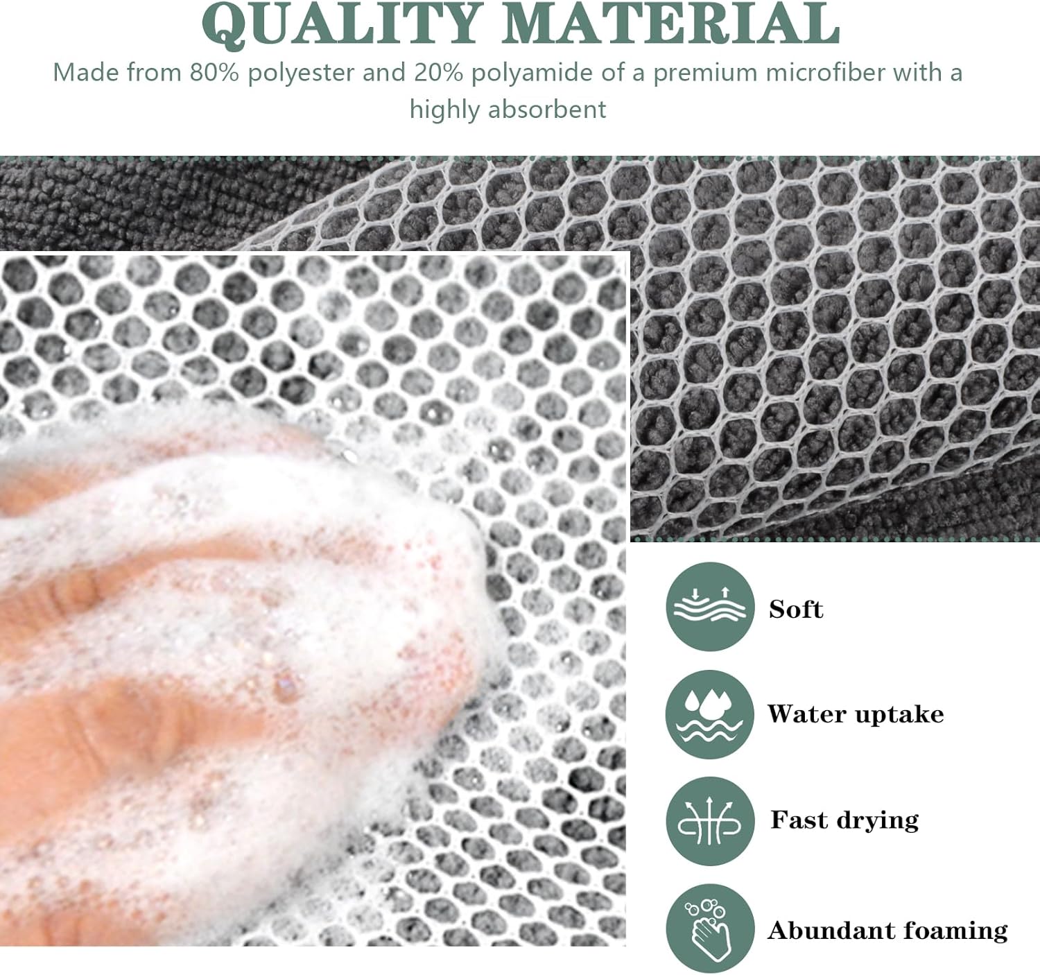 SINLAND Microfiber Dish Cloth for Washing Dishes Dish Washing Rags Best Kitchen Washcloth Cleaning Cloths Wash Cloths with Poly Scour Side 7.87Inchx7.87Inch 10 Pack Grey