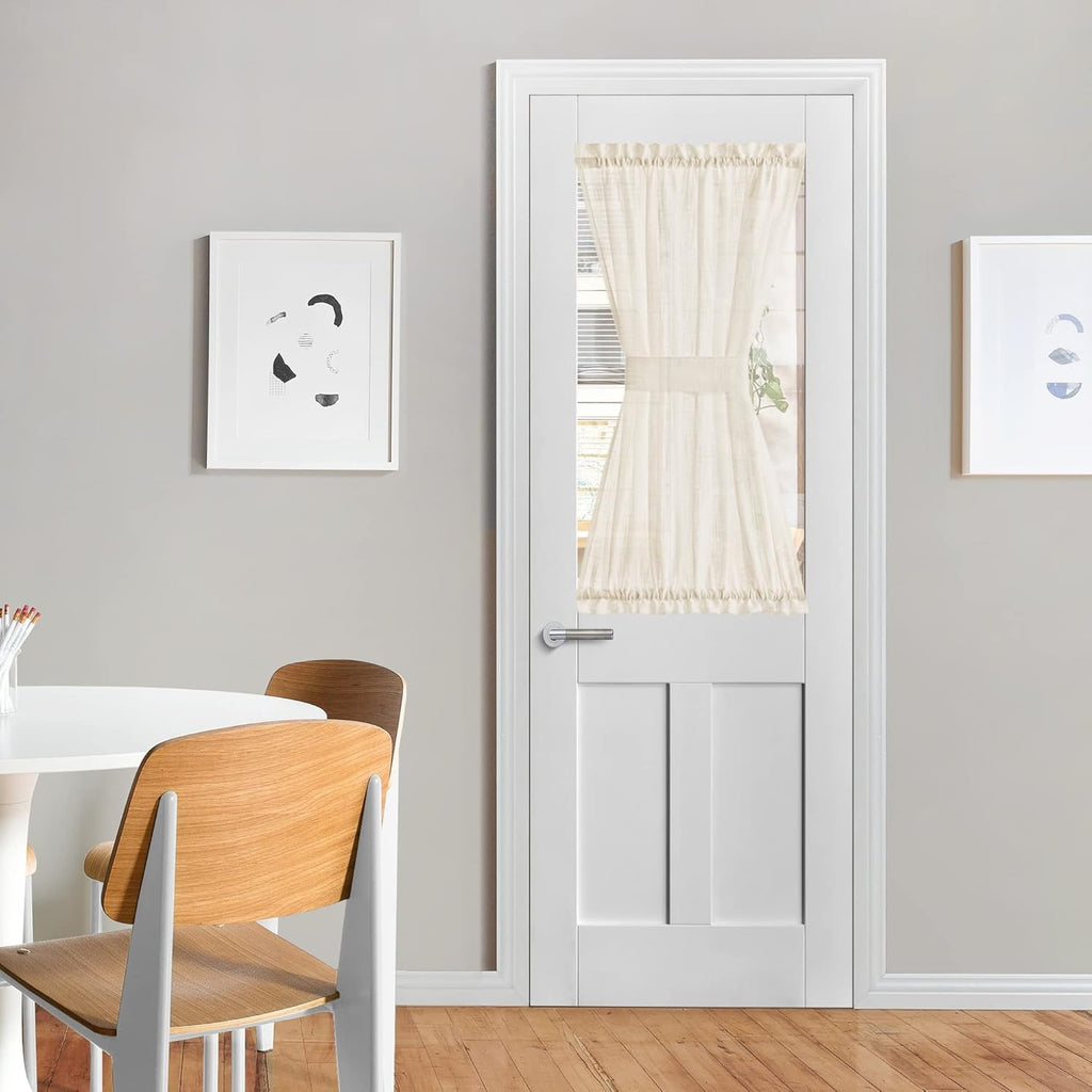 NICETOWN French Door Sheer Curtains for Front Back Patio Glass Door Light Filtering Window Treatment with 1 Tieback, 26" Width x 40" Length, Beige, 1 Panel