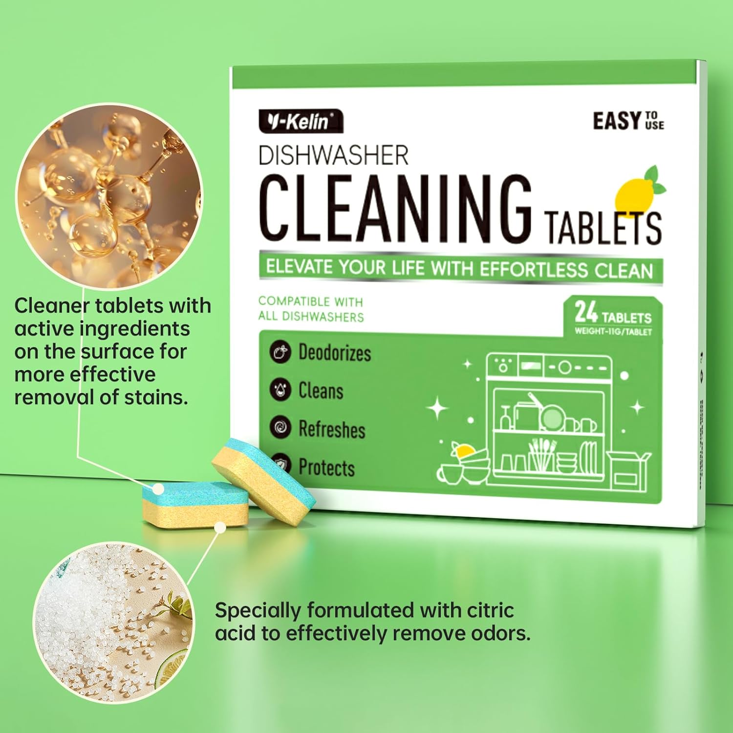 Dishwasher Cleaner and Deodorizer Tablets 24 Pack - 1 Year Supply Deeply Removes Dirt With Odor Eliminating, Dishwasher Cleaner Tablets Naturally Removes Scale Andblockage From Pipes