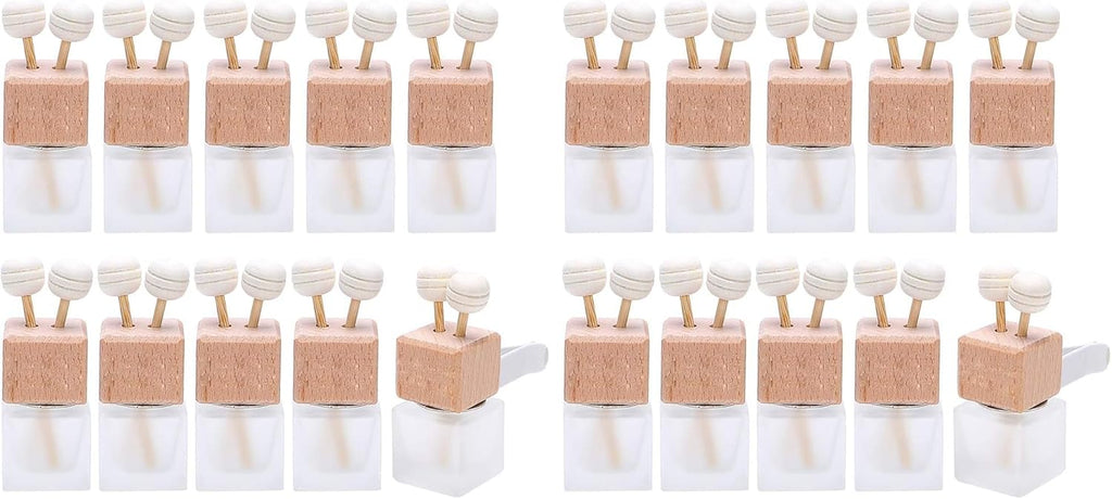20 Pack,8ml Matte Glass Car Air Freshener Perfume Clip Diffuser,Empty Essential Oil Perfume Vials Diffuser Vent Outlet,Thick Glass Ornament with Wooden Caps,Free Funnel,Dropper