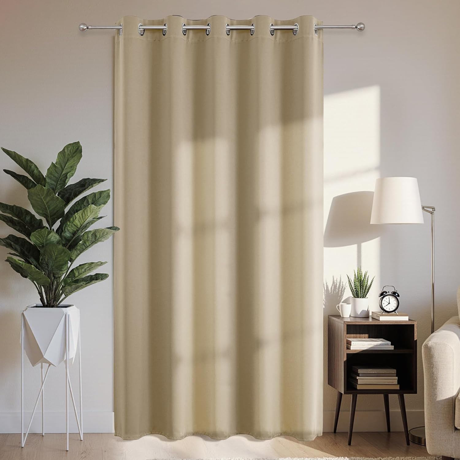 Joydeco Blackout Patio Sliding Door Curtains 108 Inches Long, Grommet Privacy Room Divider Curtains, Extra Wide Thermal Blackout Drapes for Bedroom Living Room (Light Beige, 70Wx108L, 1 Panel)