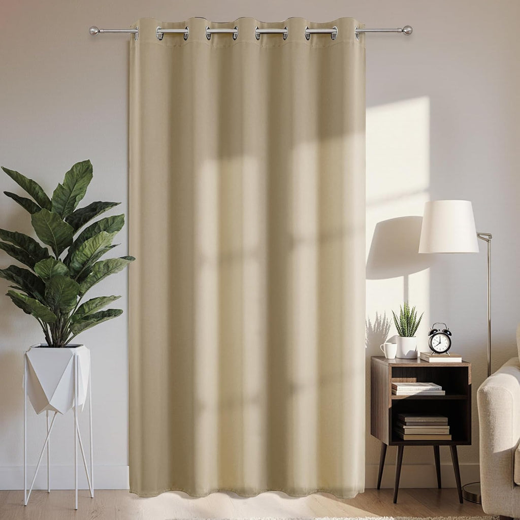 Joydeco Blackout Patio Sliding Door Curtains 90 Inches Long, Grommet Privacy Room Divider Curtains, Extra Wide Thermal Blackout Drapes for Bedroom Living Room (Light Beige, 70Wx90L, 1 Panel)
