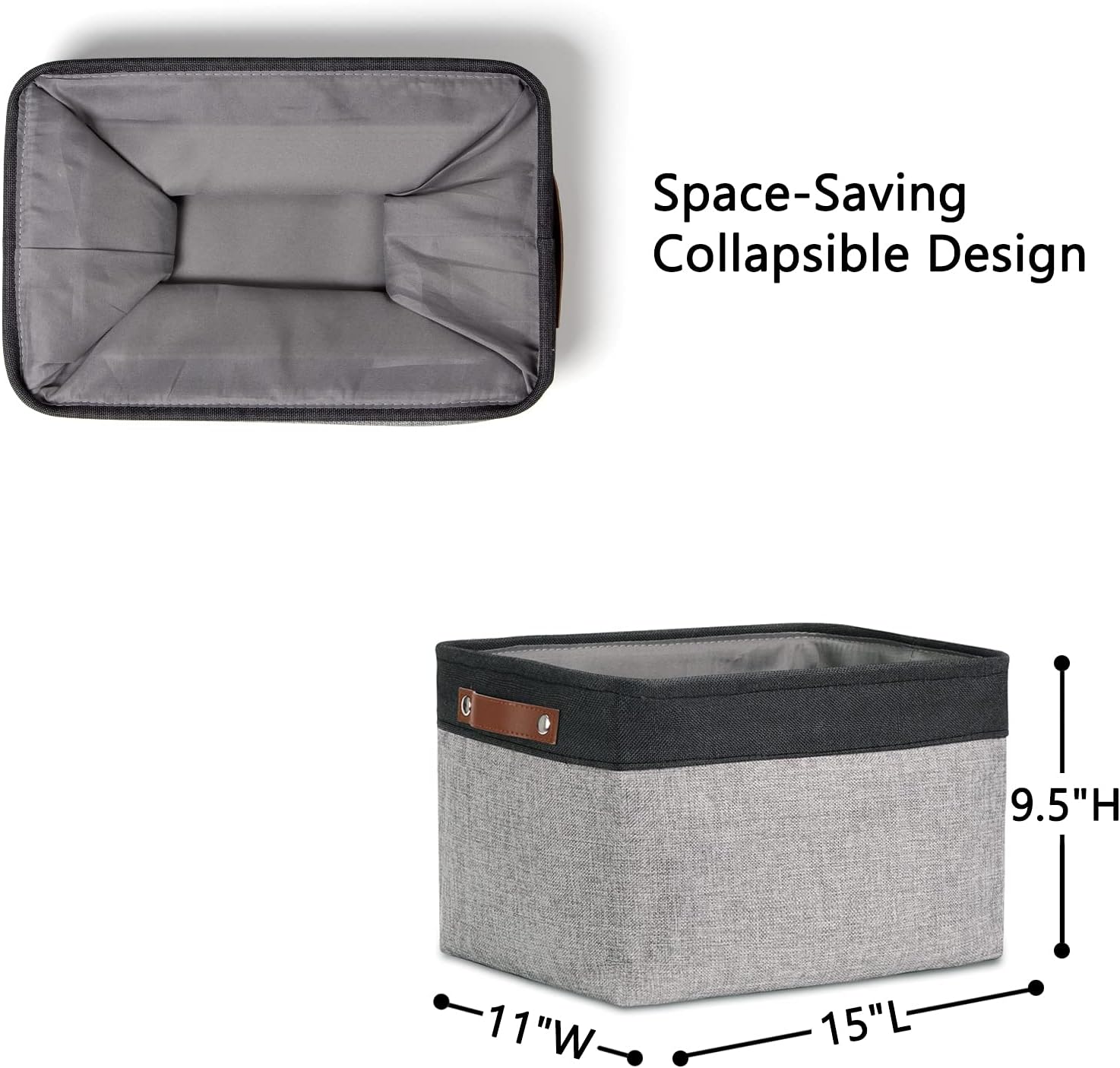 DULLEMELO Fabric Baskets for Storage, Rectangular Fabric Storage Bins Collapsible, Perfect for Shelves, Closets, Nursery, Empty Gift Baskets (3-Pack Medium-15 inch X 11 inch X 9.5 inch , Black&Grey)