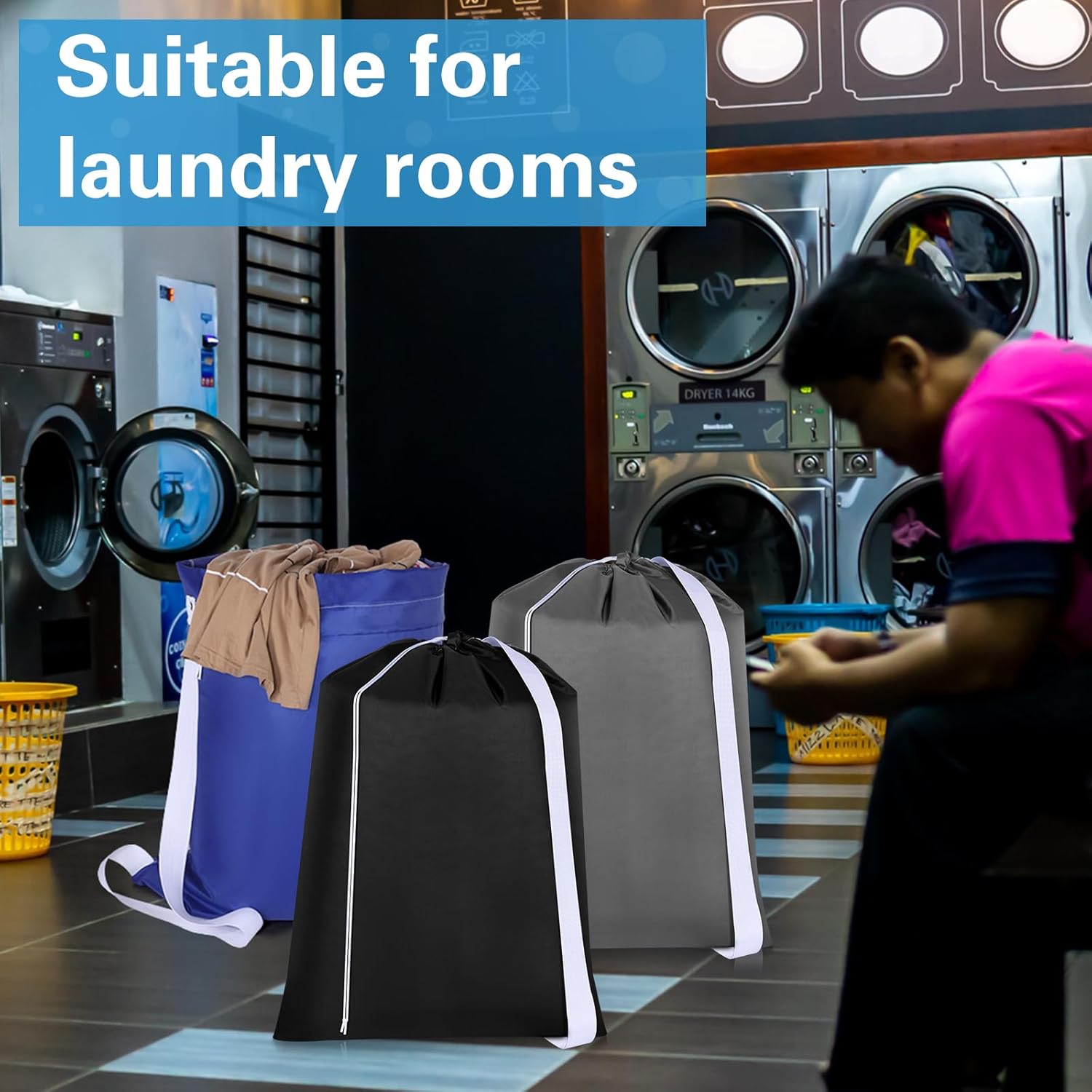 10 Pcs Nylon Extra Large Laundry Bag with Strap Travel Laundry Bags with Drawstring Closure Portable Cloth Bag for College Dorm Apartment Dwellers(Dark Color,28 x 40 Inch)