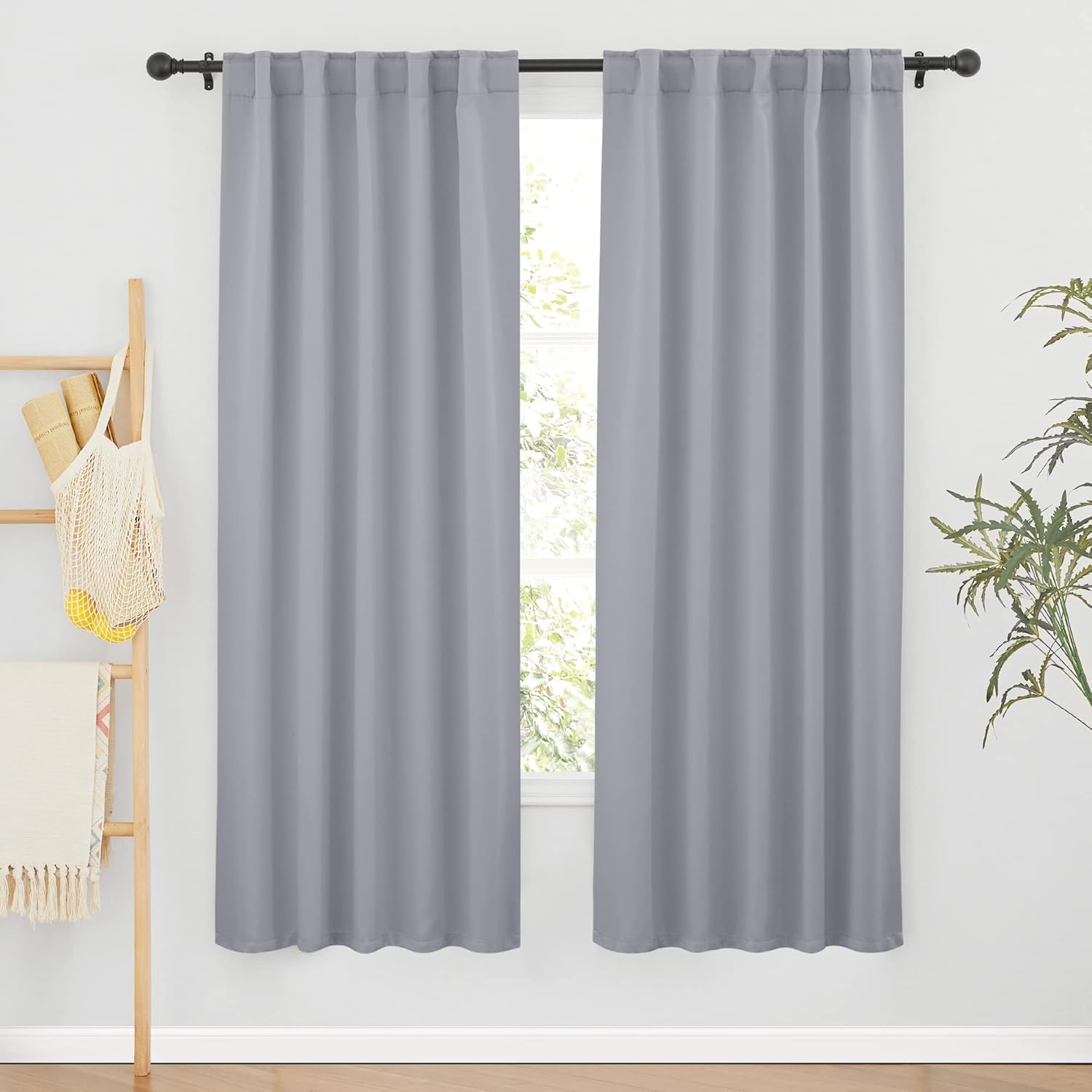 RYB HOME Curtains for Living Room - Blackout Curtains Sunlight Block Privacy for Dining Bedroom Bay Window French Door Decor, W 42 x L 72, Silver Grey, 1 Pair