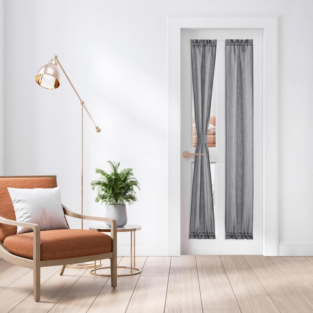 NICETOWN Door Curtains for Sliding Glass French Door, Farmhouse Linen Cutains for Kitchen Light Filtering Rod Pocket Small Window Covering with Tieback, 12" W x 72" L, Dark Grey, 1 PC