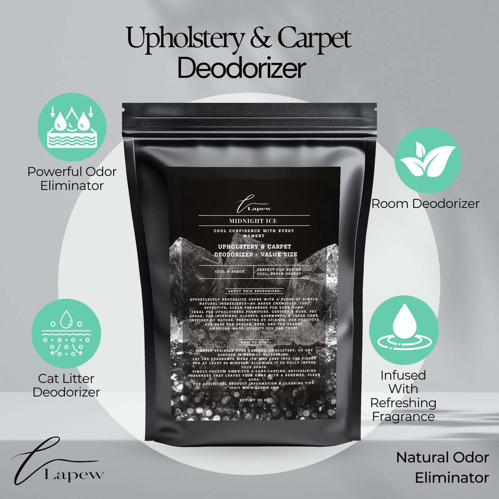 Midnight Ice Carpet Freshener Powder Refill 36 oz | Powerful Odor Eliminator for Home | Upholstery Deodorizer | Carpet Deodorizer | Pet Urine | Cat Litter Box | Black Ice Fragrance