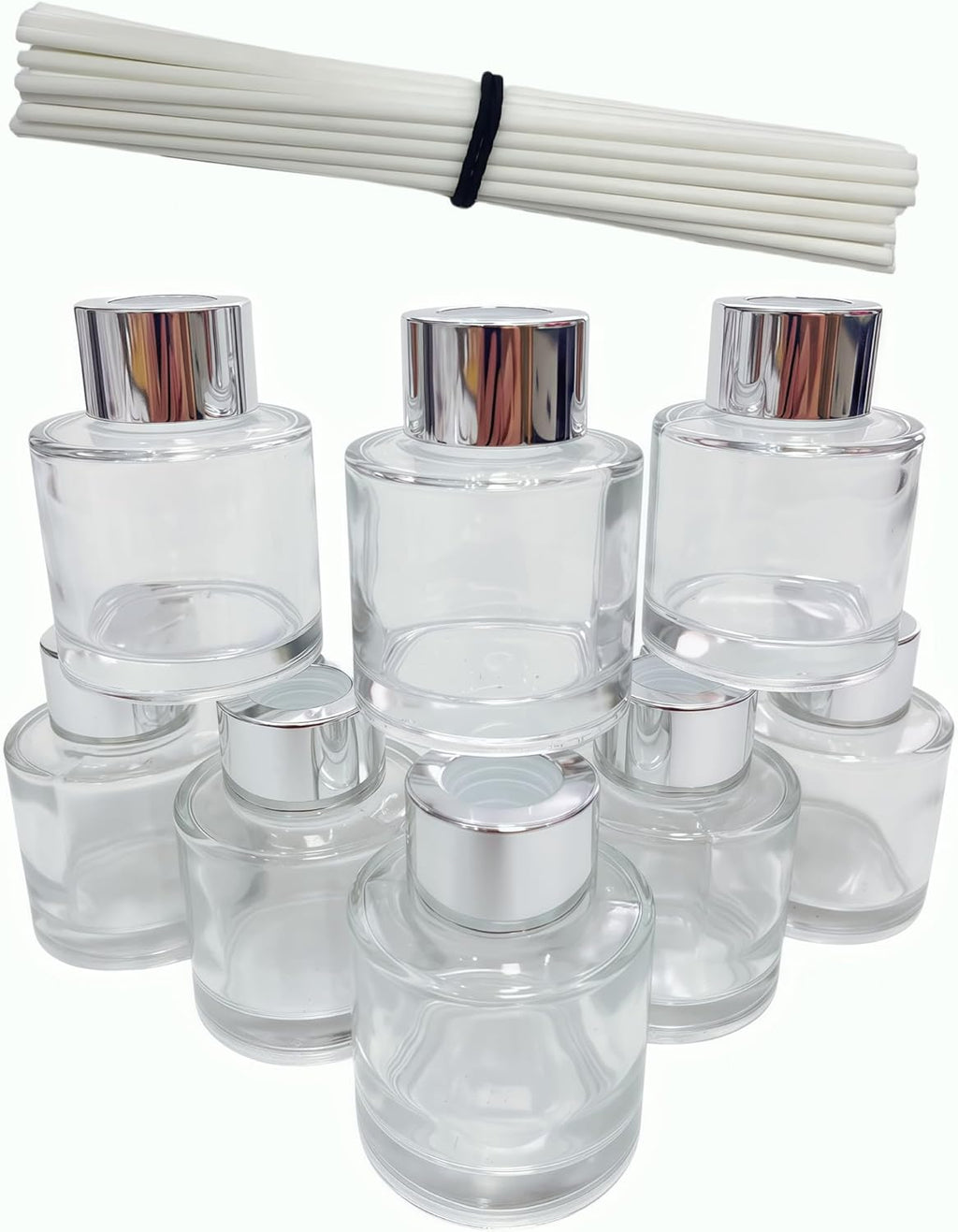 8PCS Reed Diffuser Bottles Empty, 40Pcs Reed Diffuser Stick, Diffuser Bottle Capacity 50ml (1.7oz) Diffuser Stick 3.5mm-190mm, Suitable for Home, Hotel, Restaurant, Office Aromatherapy Tasks