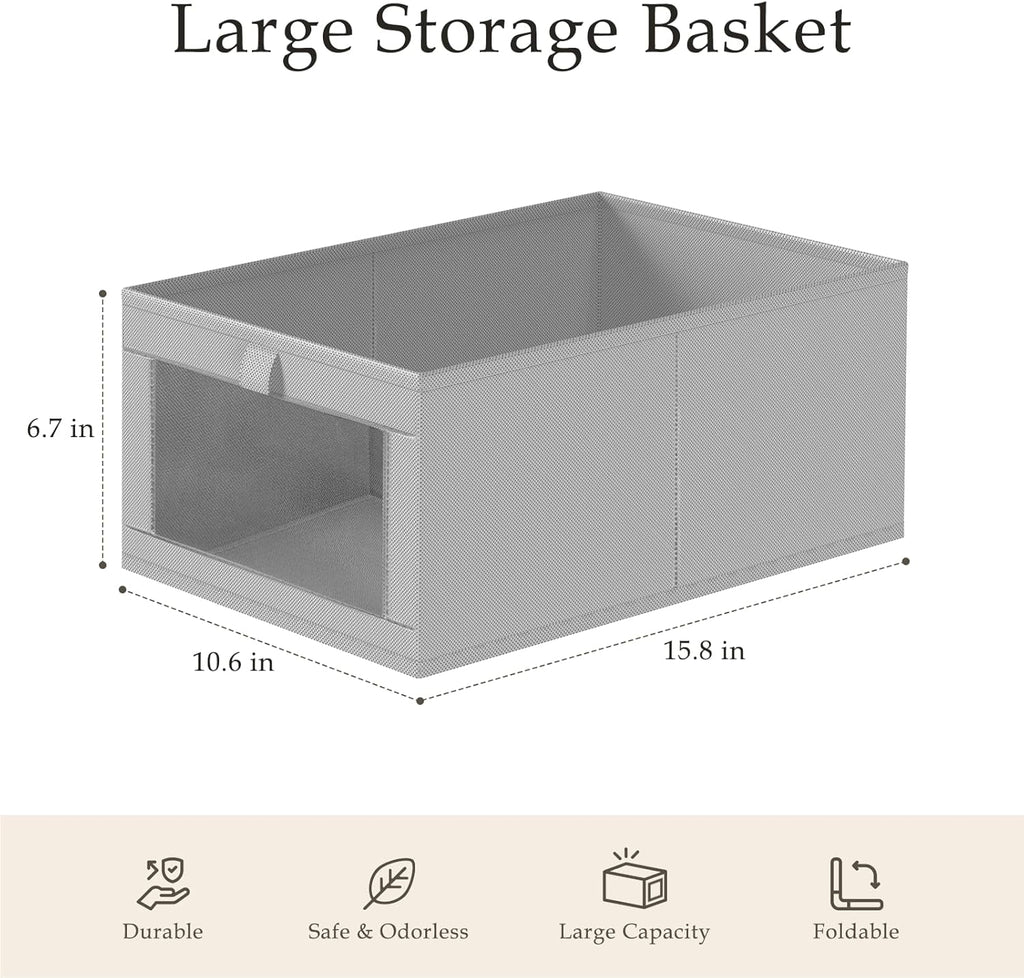 Criusia 8 Pack Linen Closet Organizers and Storage, Large Linen Closet Baskets for Organization, Foldable Storage Containers for Toys, Clothing, Towels, Jeans, Books, Shelves, Grey