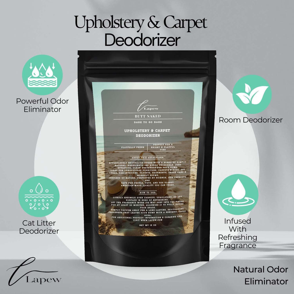 Butt Naked Carpet Freshener Powder: Powerful Odor Eliminator for Home, Upholstery Deodorizer, Carpet Deodorizer, Pet Urine, Cat Litter Box - Butt Naked Fragrance.