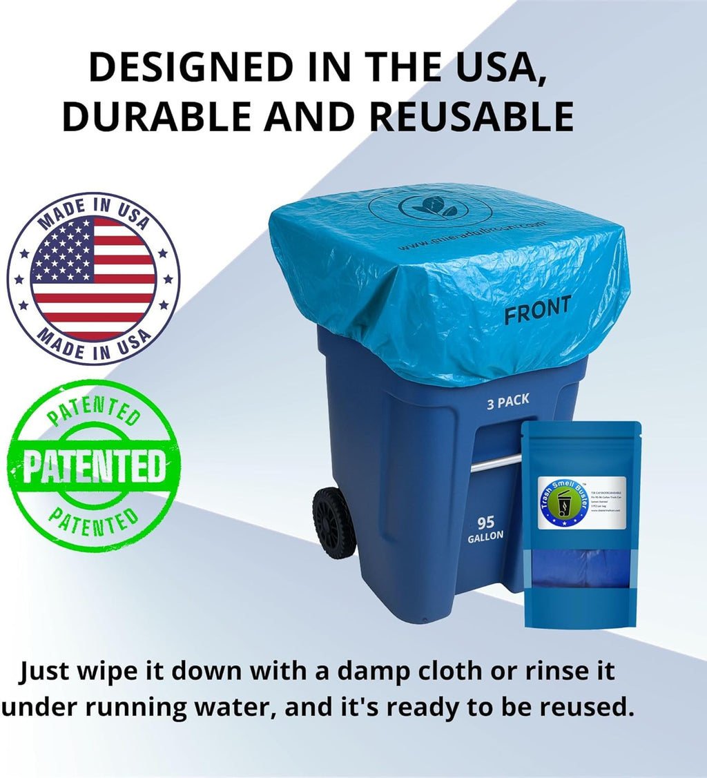 95 Gallon Trash Can Cover Odor Eliminating Bag with Elastic Band Chemical Free Durable Outdoor Garbage Deodorizer 3 Pack