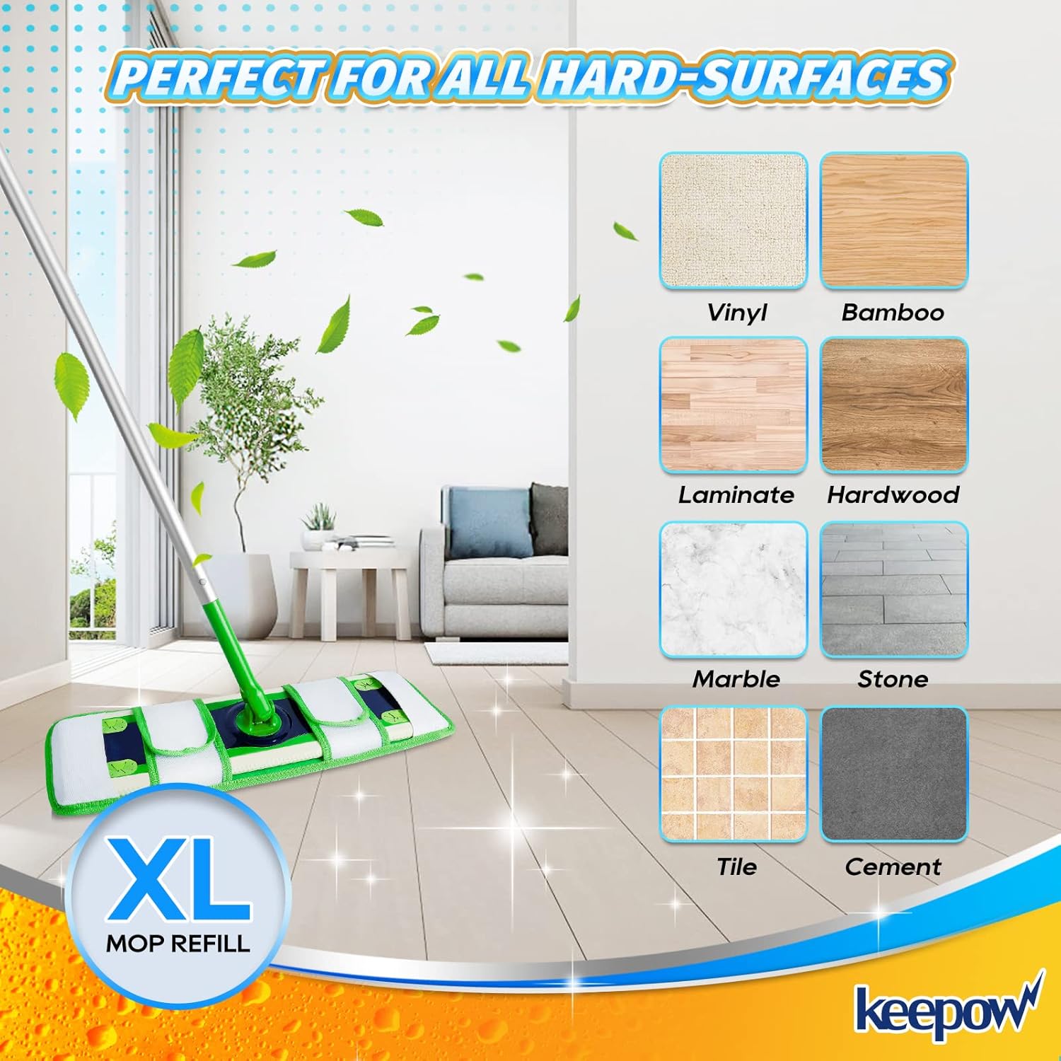 KEEPOW XL Wet Pads Refills for Swiffer XL, Wet Mopping Cloths for Swiffer XL Mop, Reusable Microfiber Mop Pads for Hardwood Floor, 4 Pack