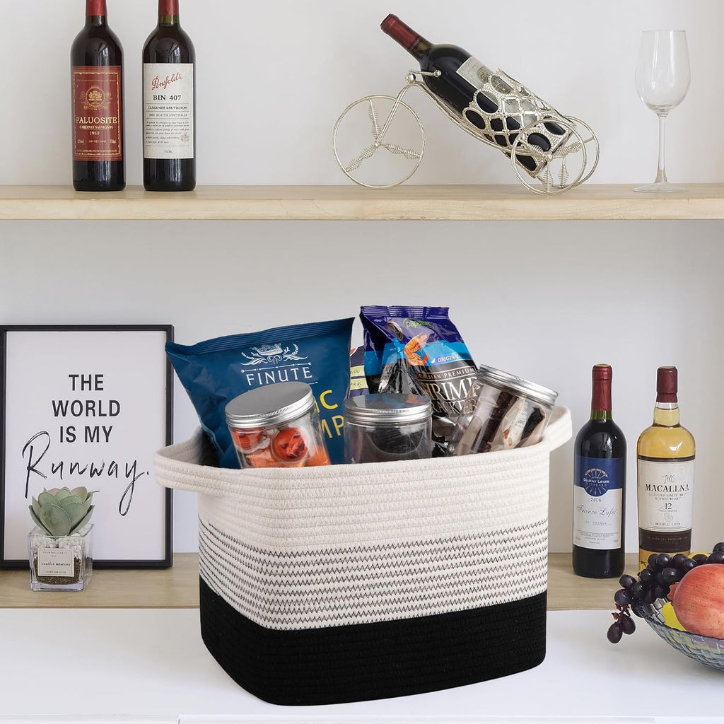 OIAHOMY Storage Basket, Woven Baskets for Storage, Cotton Rope Basket for toys,Towel Baskets for Bathroom - Pack of 3, Gradient Dark