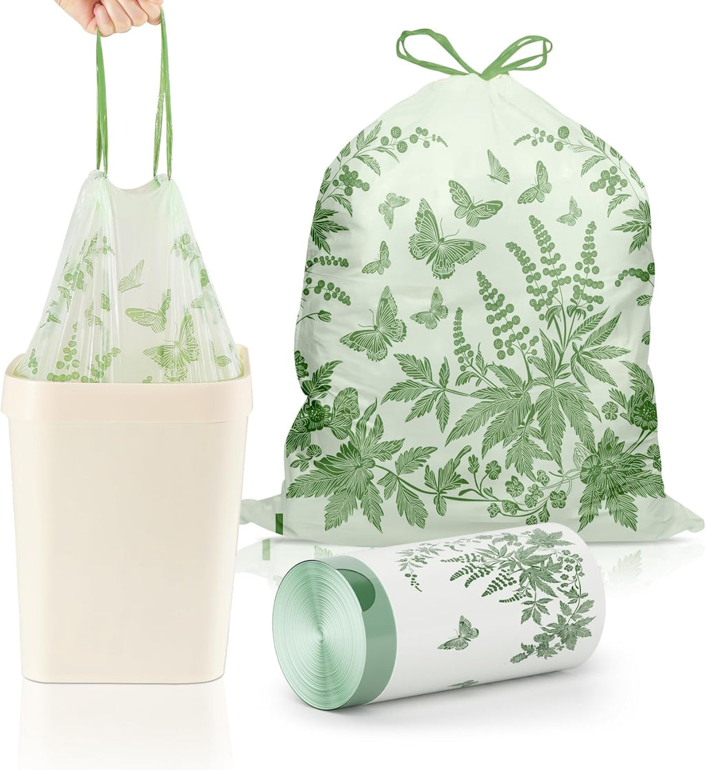 VOK 8 Gallon Trash Bags with Butterfly Printed & Sweet Wormwood Scent, Drawstring Medium Garbage Bags, Tear-Resistant & Fragrant Trash Can Liners, Trash Bags 8 Gallon for Home/Office, 25 Counts