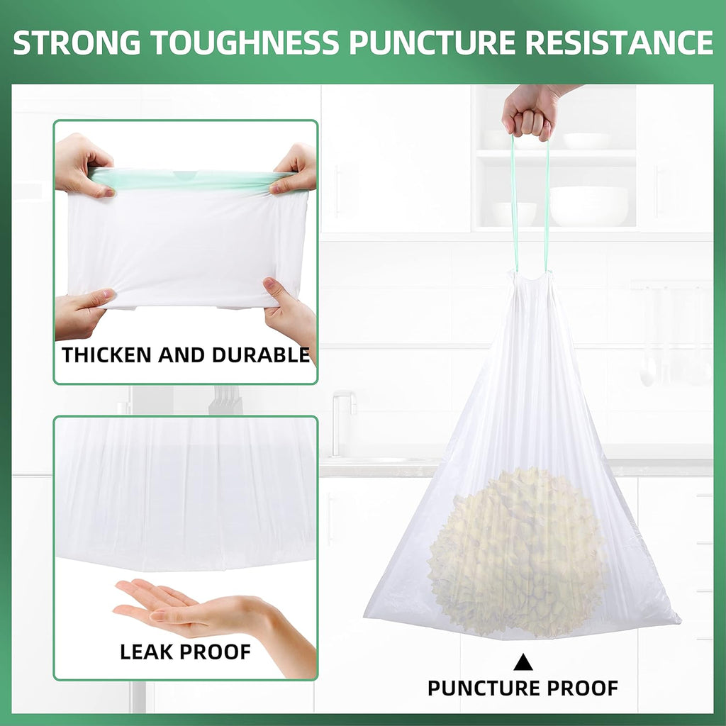 8 Gallon Trash Bag 120 Count, Unscented Strong Drawstring Garbage Bag Fit 30 Litter Trash Can, for Kitchen, Bathroom, Bedroom, Office ( Green )