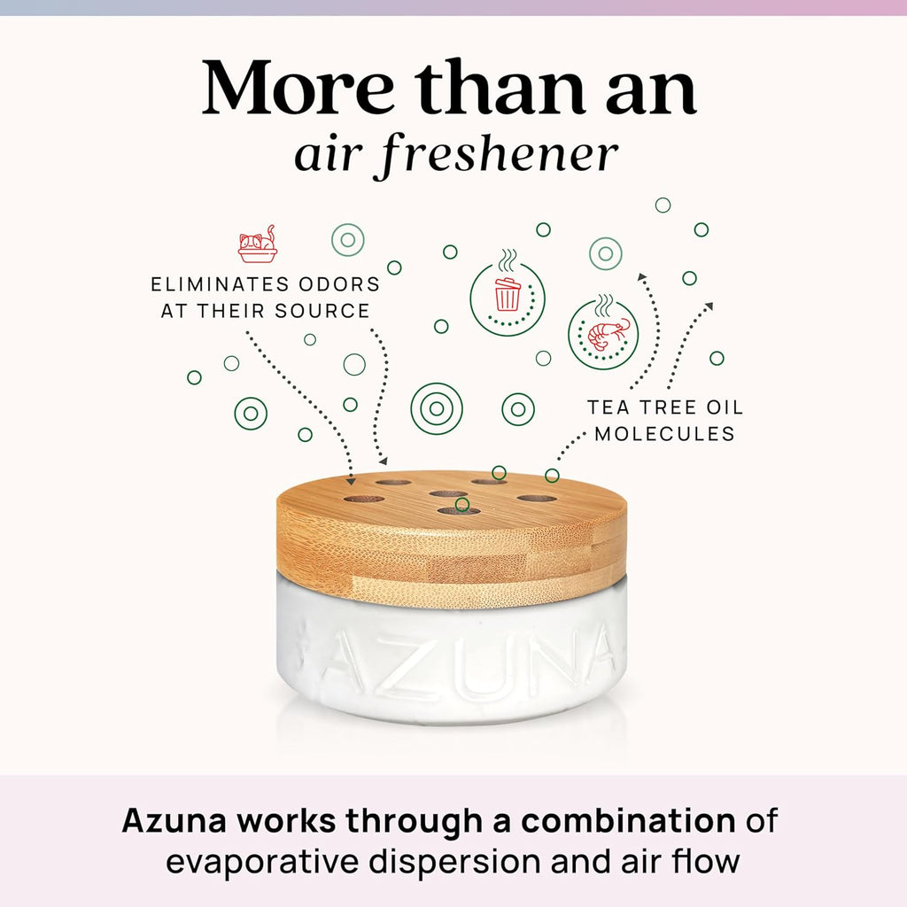 Azuna Air Freshener & Odor Eliminator for Strong Odor | 1 Room Kit Includes (1) Empty Luxe Glass Jar & 8oz Refill with Tea Tree Essential Oil Gel | Aromatherapy | Last 60-90 Days