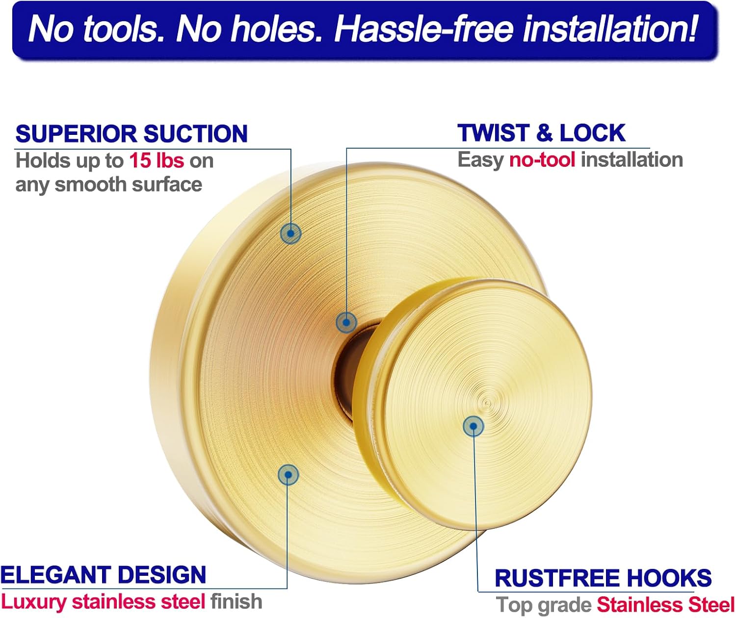 Suction Cup Hooks for Shower, Removable Towel Hooks for Bathroom Window Glass Door Wall, Bath Robe Looafh Hook for Hanging - 4 Pack, Gold1