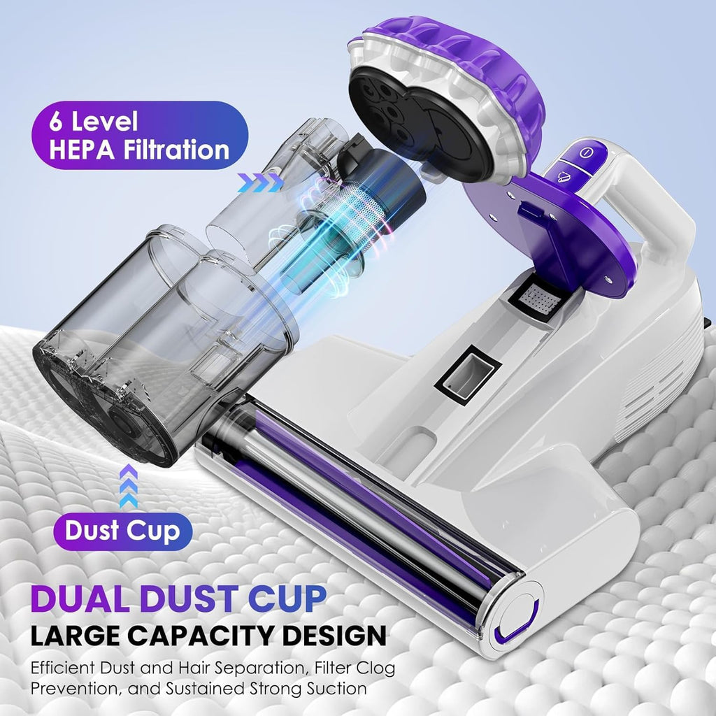 Mattress Vacuum Cleaner, 16Kpa Bed Vacuum Cleaner with 253.7nm UV-C Light, 145°F Heat, HEPA Filter & Ultrasonic, Versatile Handheld Vacuums for Bed, Sofa, Couch, Crib(Corded, 600W)