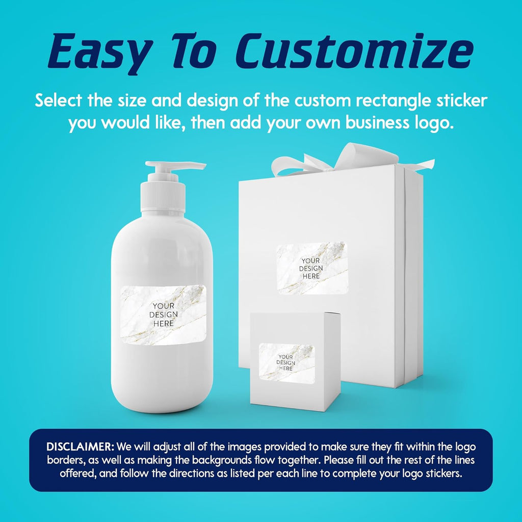 100 Custom Vinyl Stickers - Upload Your own Image, Text, Design, Logo - Personalized Logo Labels for Handmade, Packaging, Bottle, Jars, Candle, Brand Stickers (Gold Marble, 3x2)