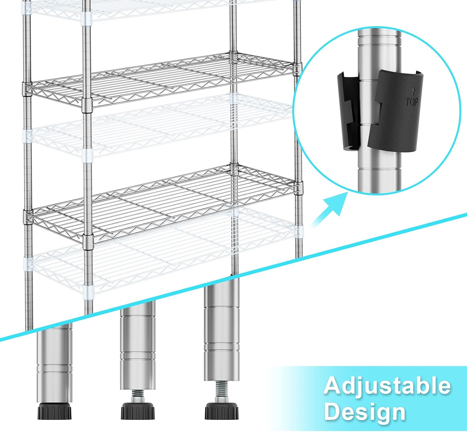 Auslar 4-Shelf Storage Wire Shelves Heavy Duty 4 Tiers Standing Shelving Units Adjustable Metal Organizer Wire Rack, Chrome